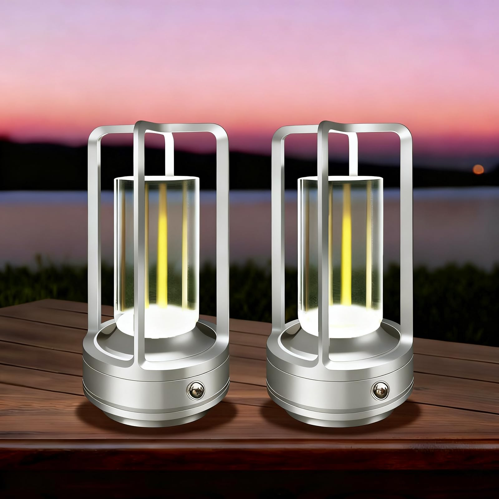 Portable Metal Table Lamp, 4000 mAh Outdoor Table Lights Rechargeable, 3 Color Stepless Dimmable Battery Operated Lamp for Patio, Camping, Bar Samll Desk Lamp for Indoor/ Outdoor (Black)