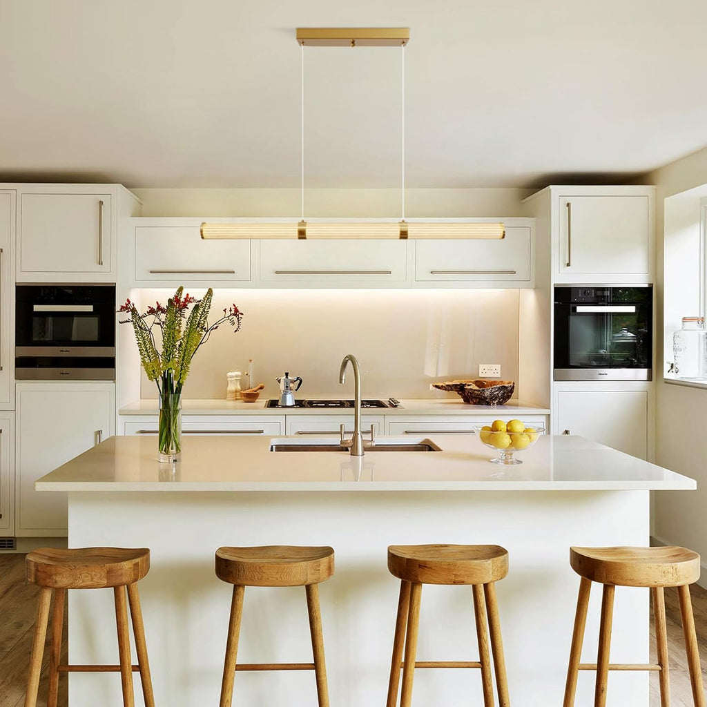 Modern Linear Chandelier Gold Linear Pendant Light Fixture, LED Dimmable Island Chandelier for Kitchen Island Lighting, Dining Room, and Living Room, Over Table Easy to Install.