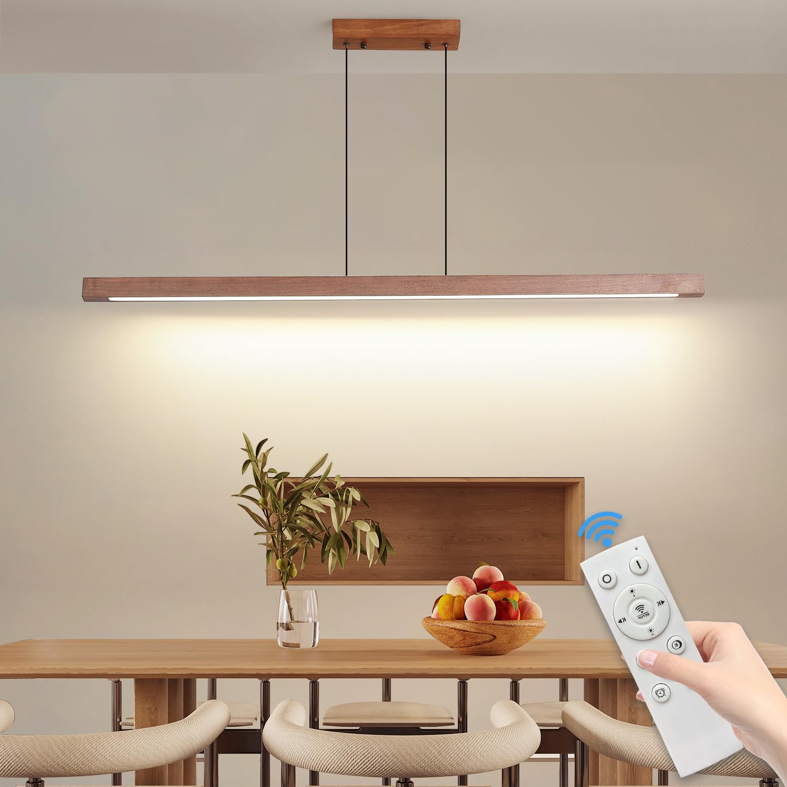 Black 47" LED Island Pendant Light, Dimmable 25W with Remote for Pool Table