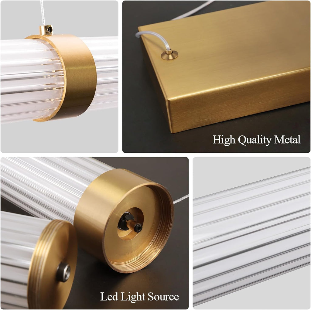 Modern Linear Chandelier Gold Linear Pendant Light Fixture, LED Dimmable Island Chandelier for Kitchen Island Lighting, Dining Room, and Living Room, Over Table Easy to Install.