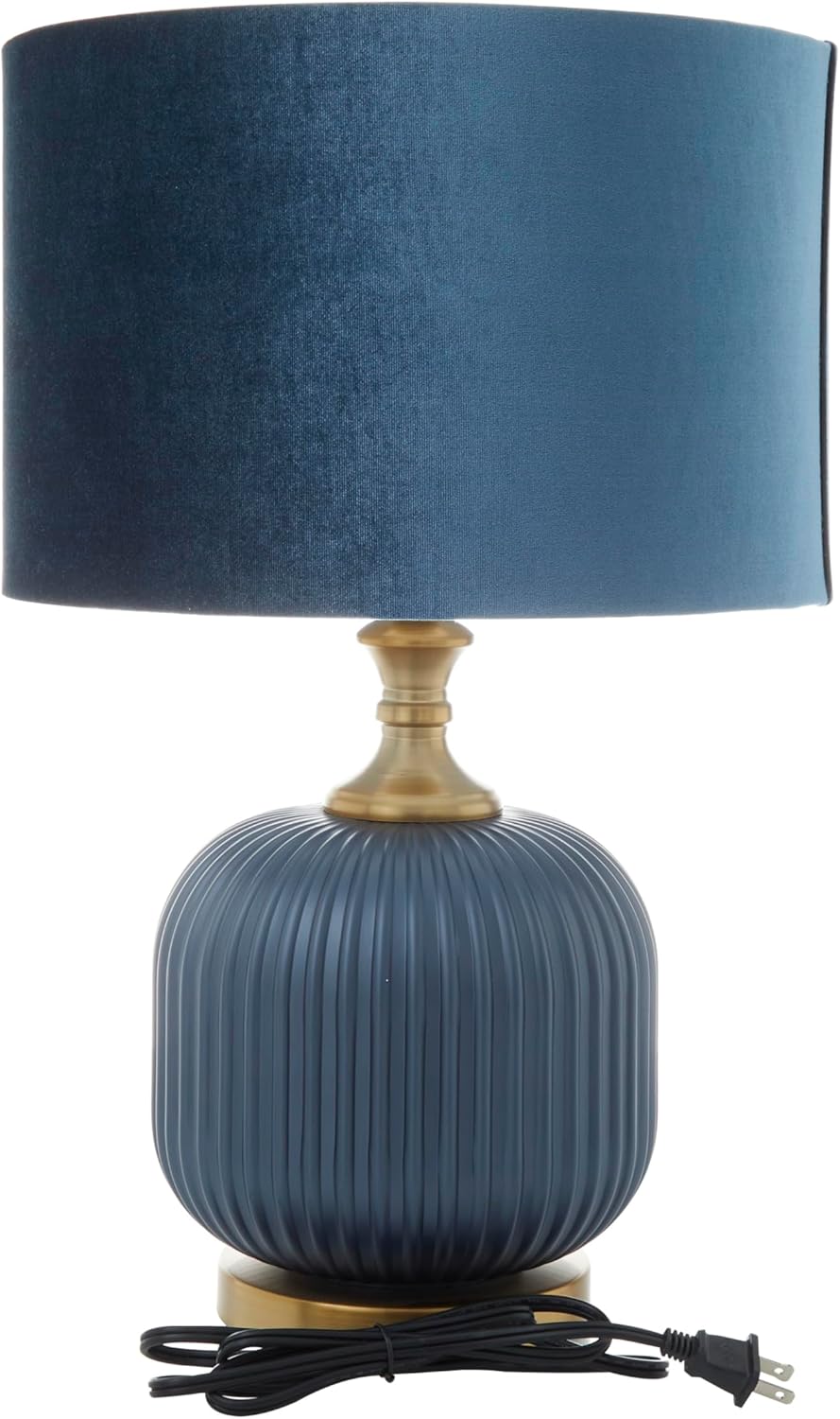 Deco 79 Fabric Room Table Lamp Ribbed Accent Lamp with Velvet Shade and Gold Accents, Lamp 13" x 13" x 20", Blue