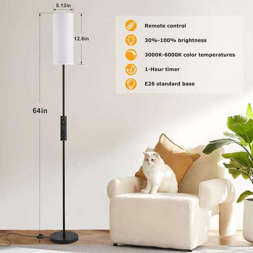 64 Inch Floor Lamp, Stepless Dimmable with Remote, 9W Bulb for Home Office