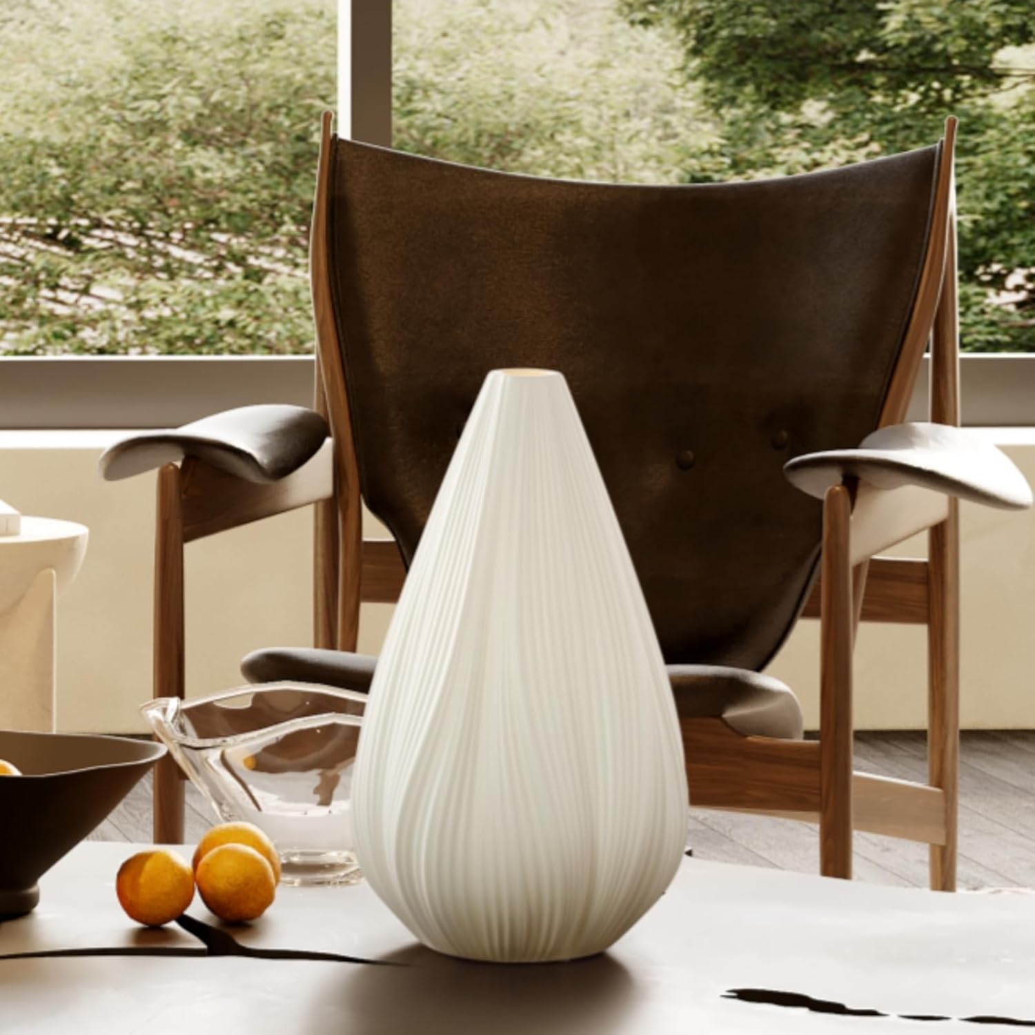 RONDURE 12.5" Modern Ceramic Table Lamp, Fully Dimmable Bedside Lamp for Bedroom Living Room Nightstand, White Translucent Ceramic Shade, Warm Ambient Decorative Corded Lighting, Bulb Included