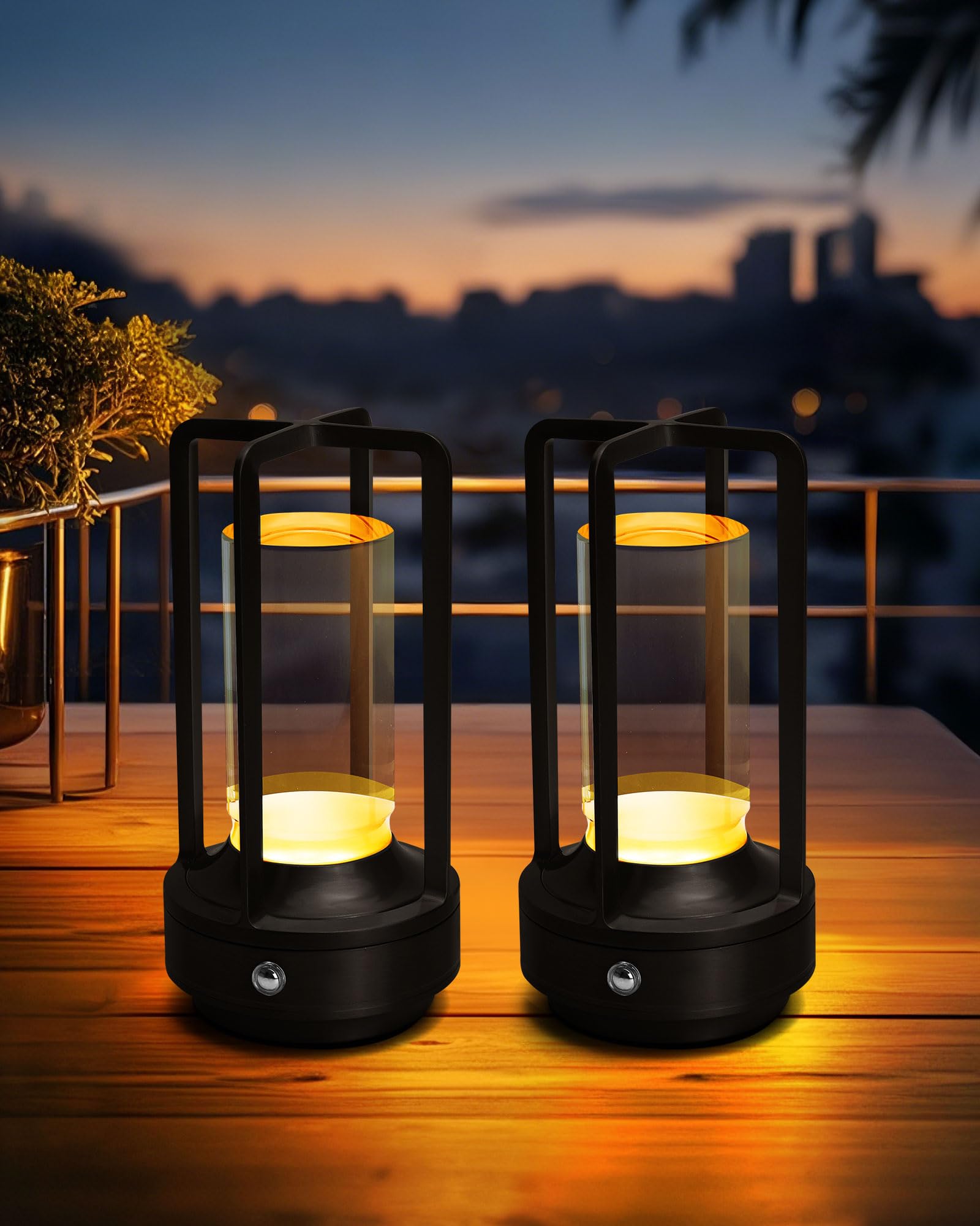 Set of 2 Cordless Table Lamps, LED Rechargeable Battery Operated Desk Lamps with 3 Color Stepless Dimmable, Small Light Portable for Outdoor Patio Bar Restaurants Bedroom Bedside (Gold)