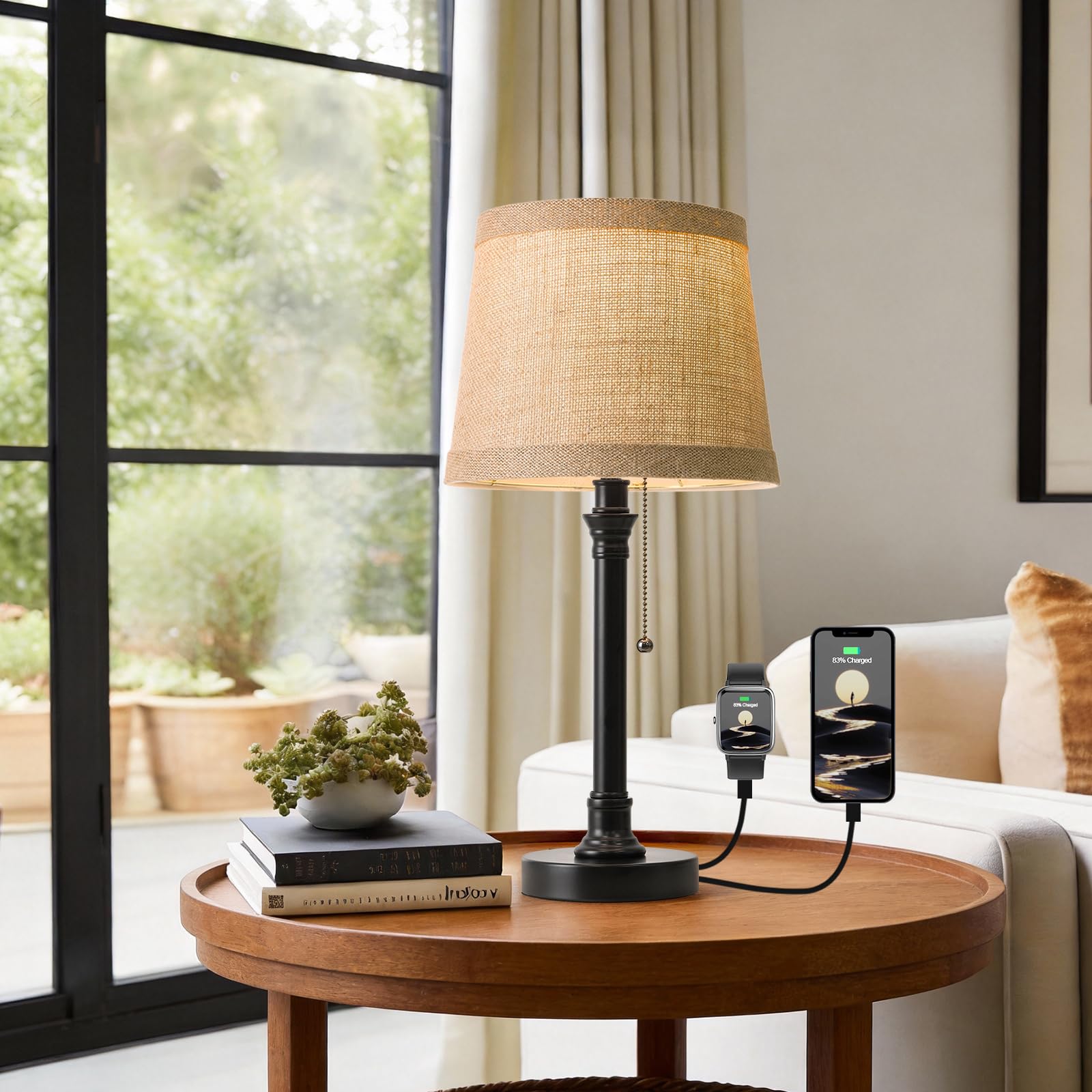 Oneach 19.5” Warm Gold Table Lamps Set of 2, Pull Chain Switch Bedside Table Lamps, Modern Nightstand Lamp with Linen Shade, Small Desk Lamp for Living Room, Bedroom, Home Office, Nursery