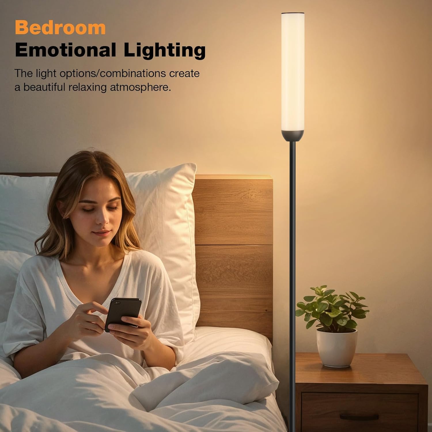 Ambimall LED Floor Lamp with Remote Control, 65" Standing lamp with Stepless Adjustable 3000K-6500K Colors & 30-100% Brightness, Foot Switch(Black)