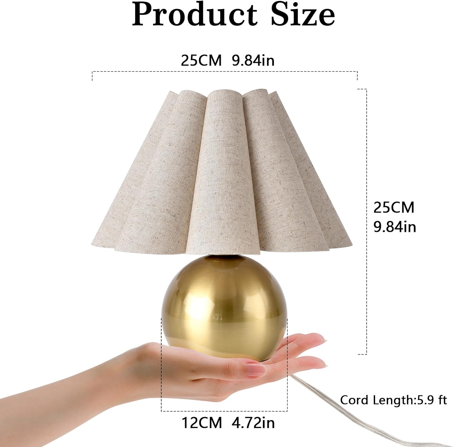Brass Gold Small Bedside Lamp, Scalloped Shade Table Lamp for Bedroom Living Room