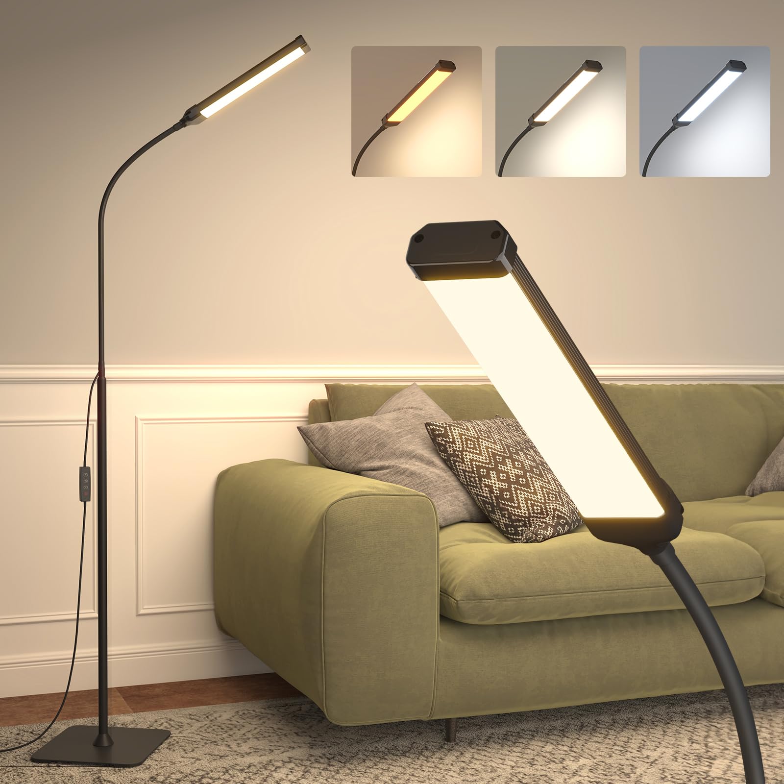 Aisutha LED Floor Lamp, 18W Super Bright Floor Lamp for Living Room, Adjustable Stepless Colors & Brightness Standing Lamp, Eye Caring Reading Light with Remote