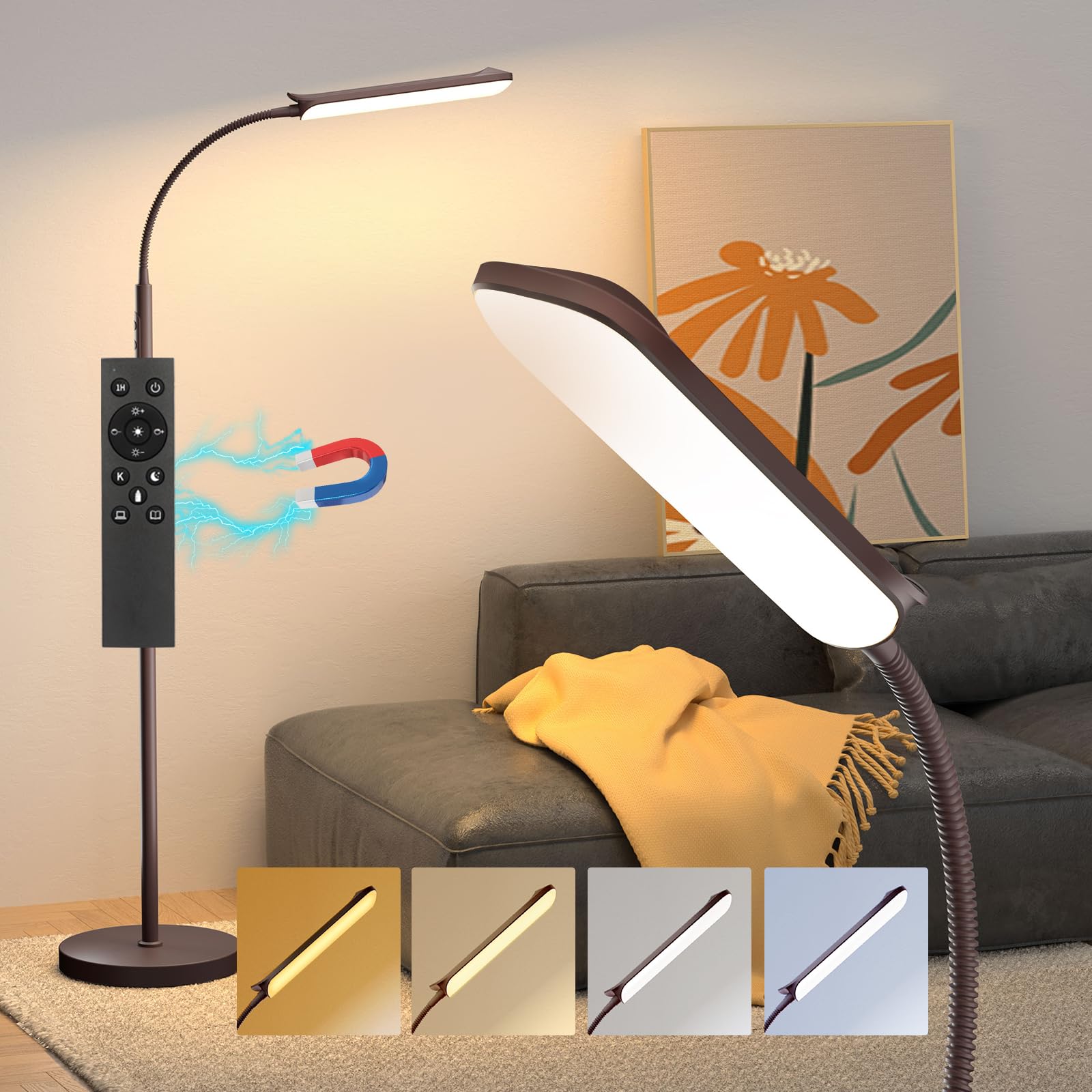 Aisutha LED Floor Lamp, 18W Super Bright Floor Lamp for Living Room, Adjustable Stepless Colors & Brightness Standing Lamp, Eye Caring Reading Light with Remote