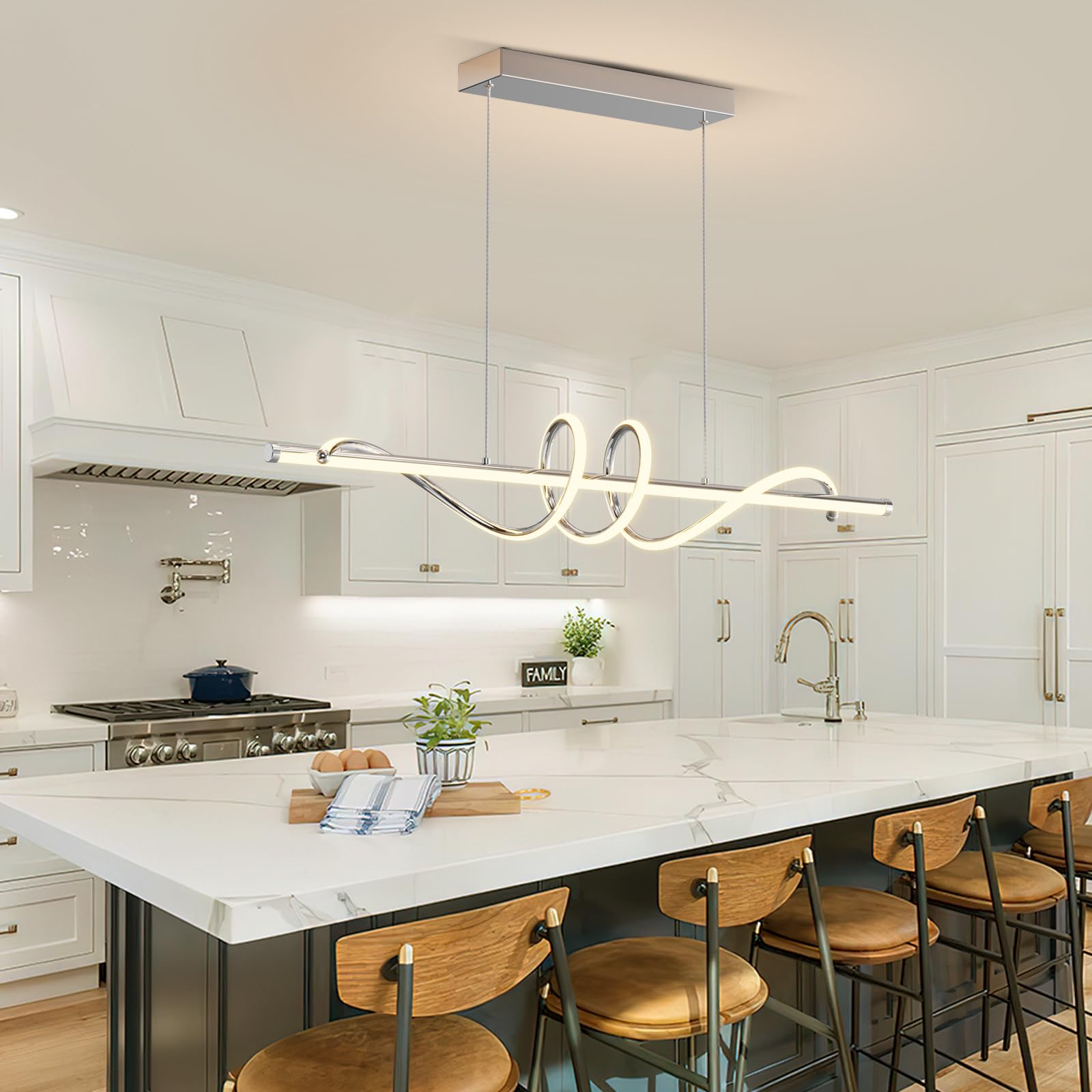 Modern Ceiling Pendant Light,47in LED Black Linear Ceiling Chandelier Light Dining Room,Living Room,Warm & Cool, Neutral Light,Aluminum Island Lighting Hanging Pendant Light for Kitchen