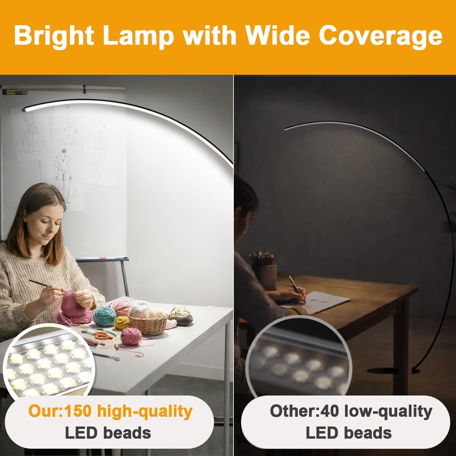 Modern LED Arc Standing Lamp, 2000LM 3 Colors Dimmable with Remote