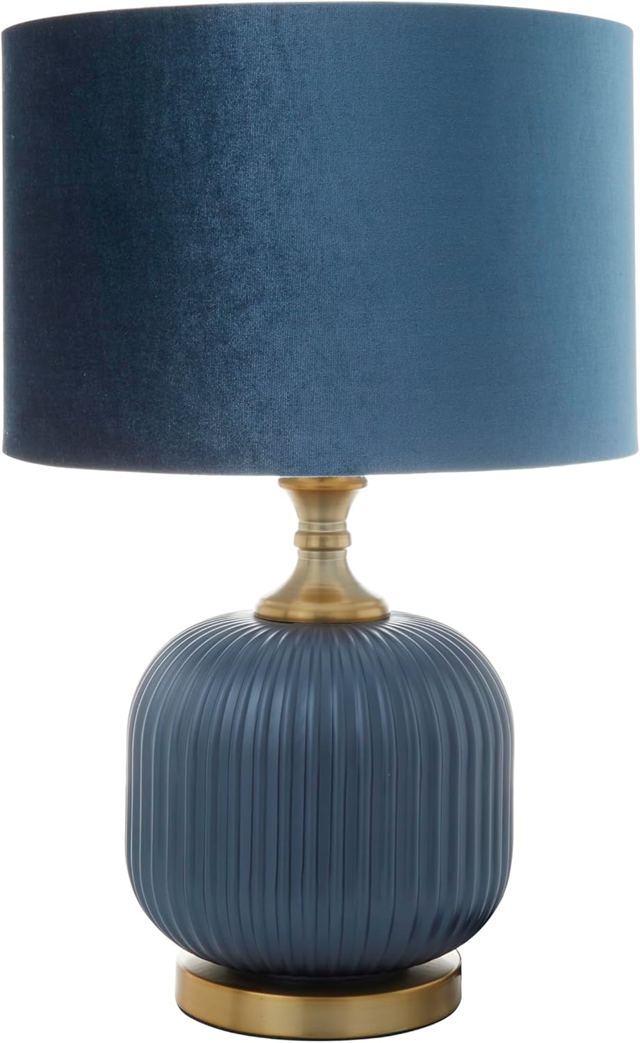 Deco 79 Fabric Room Table Lamp Ribbed Accent Lamp with Velvet Shade and Gold Accents, Lamp 13" x 13" x 20", Blue