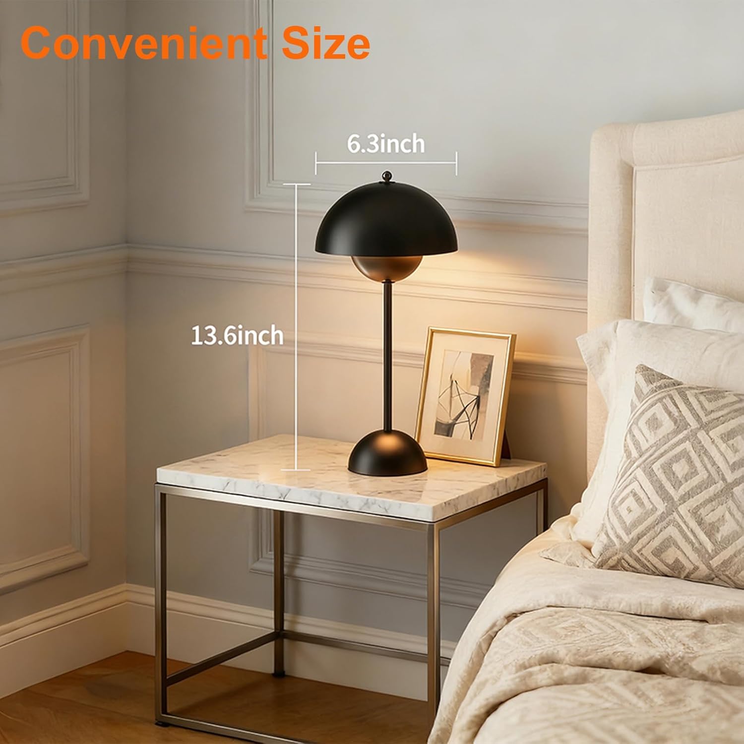 Dawnrise Rechargeable Table Lamp with 3 Color Temperatures, Cordless, Touch Desk Lamps for Living Room, Bedroom, Dining Table, Restaurant, Coffee Shop, Industrial Style (Black), 1 Pack