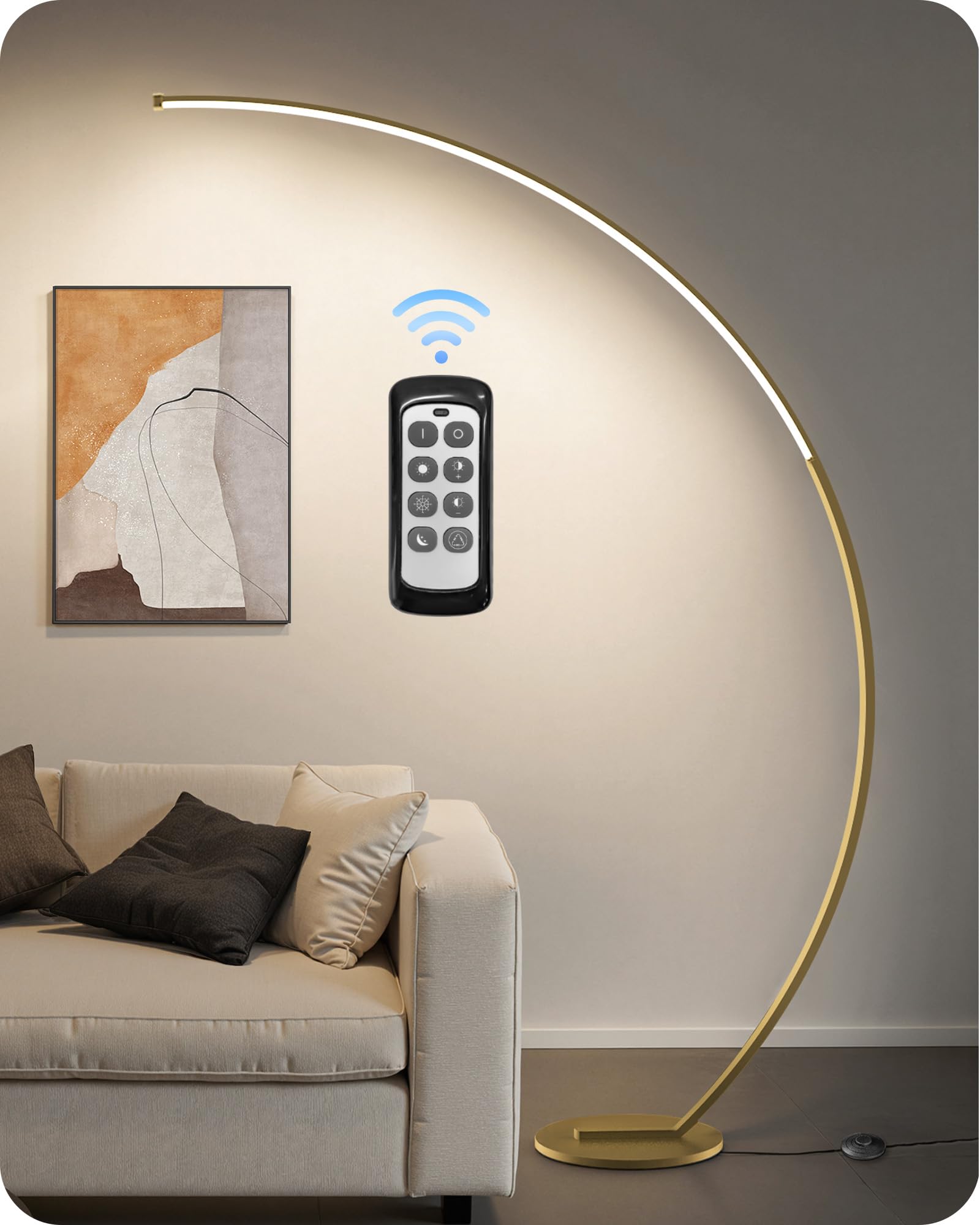 75" Dimmable LED Arc Floor Lamp | 3 Colors, Remote & Foot Control