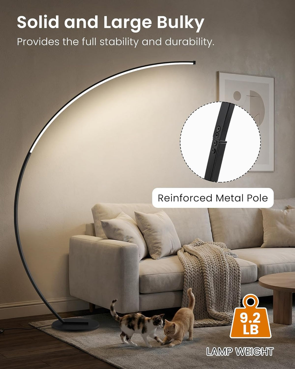 75" Dimmable LED Arc Floor Lamp | 3 Colors, Remote & Foot Control
