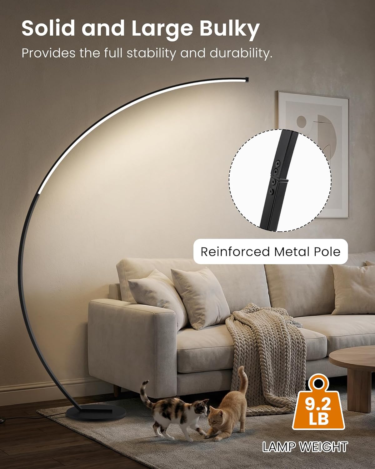 75" Dimmable LED Arc Floor Lamp | 3 Colors, Remote & Foot Control