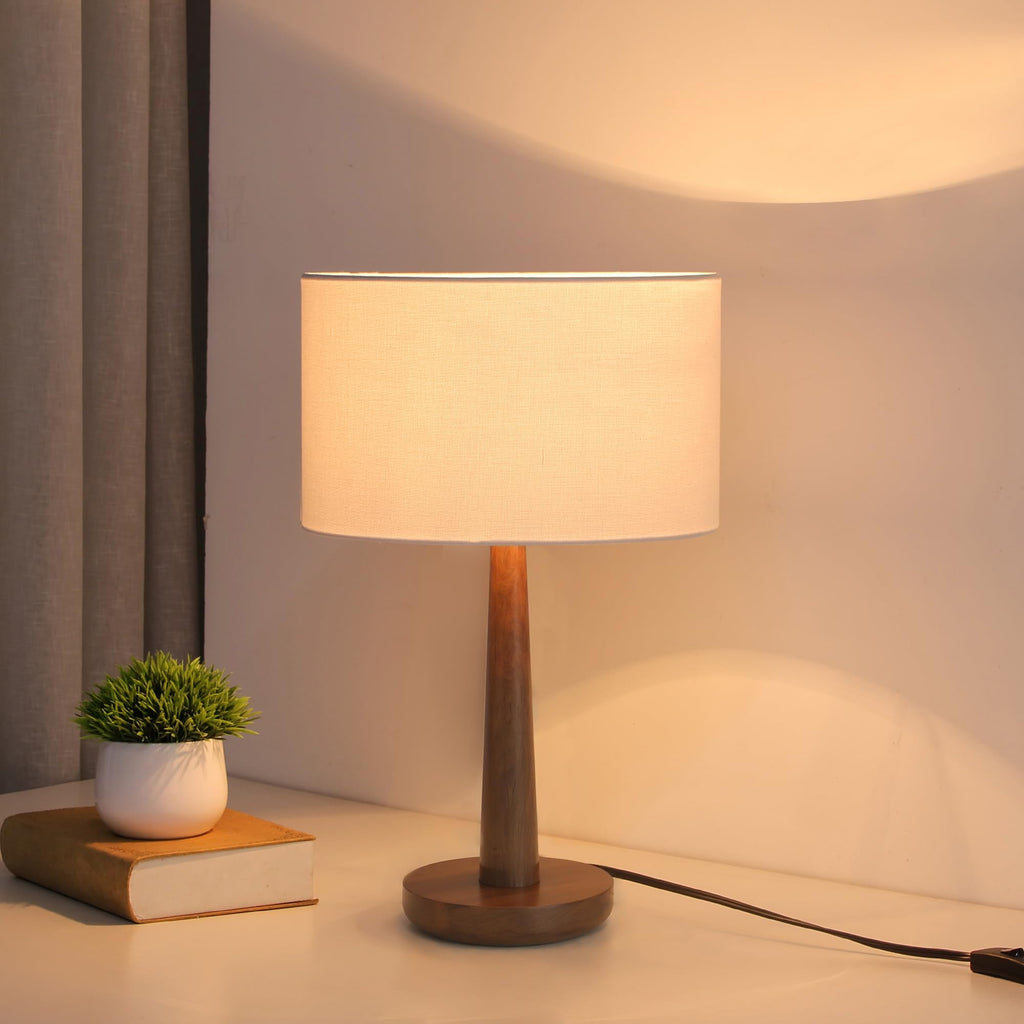 18.5" Table Lamp for Living Room, Dimmable Modern Walnut Wood Desk Lamps for Bedroom, UL Listed Nightstand Lamp, End Table Lamps for Console Entryway, Office, Dorm, Home Decor, Green Velvet Shade