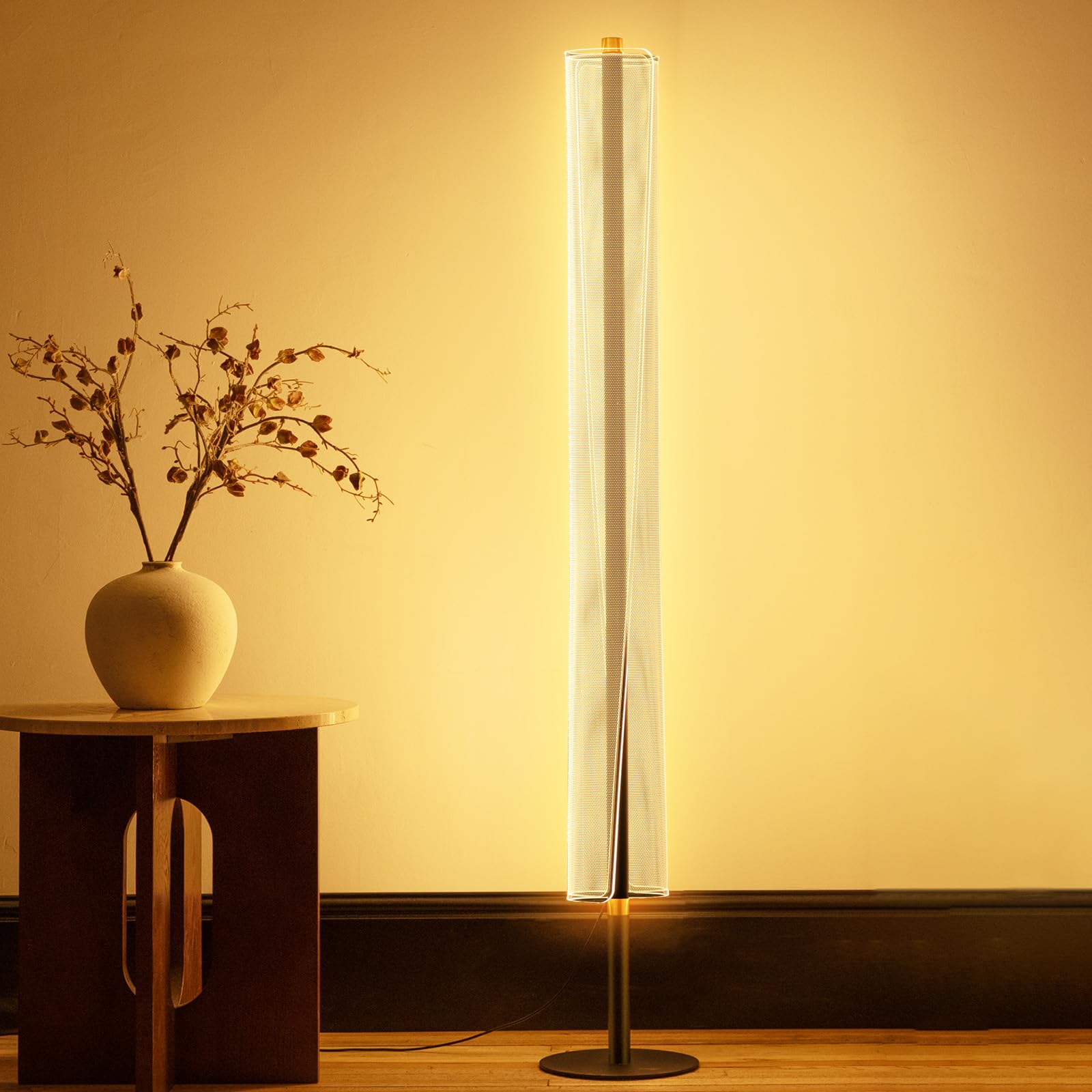 LED Dimmable Floor Lamp with Remote & Foot Switch, 2700–6000K Adjustable Color Temperature & Stepless Dimming, Slim Linear Tube Tall Standing Lamp, Modern Black Corner Lamp for Living Room Bedroom