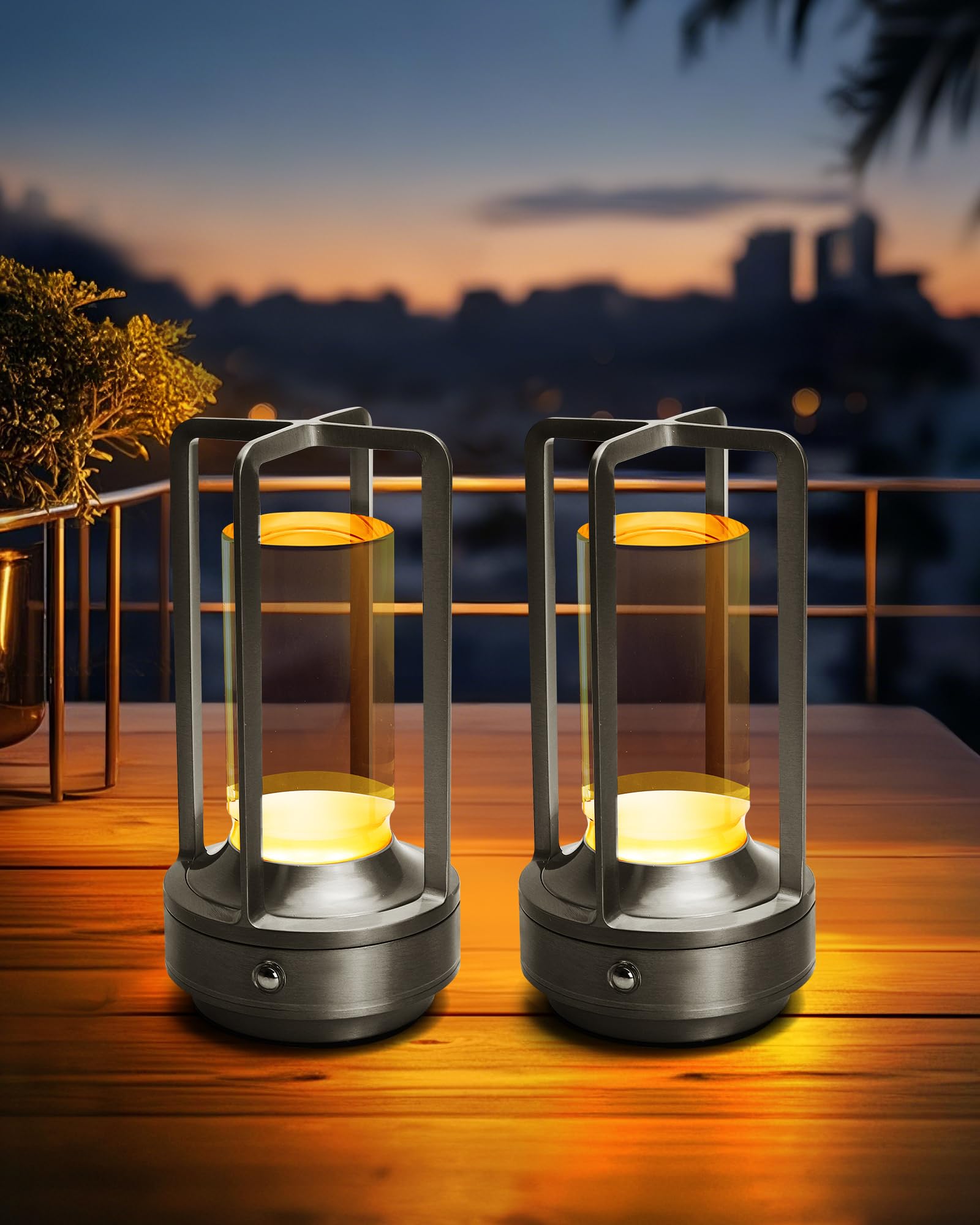 Set of 2 Cordless Table Lamps, LED Rechargeable Battery Operated Desk Lamps with 3 Color Stepless Dimmable, Small Light Portable for Outdoor Patio Bar Restaurants Bedroom Bedside (Gold)
