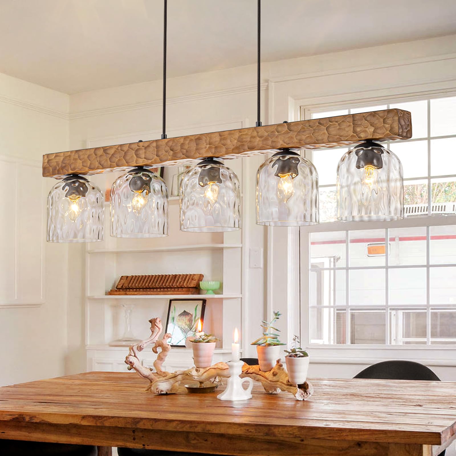 Brushed Gold 4-Light Linear Chandelier, Milk Glass Globe Dining Room Light