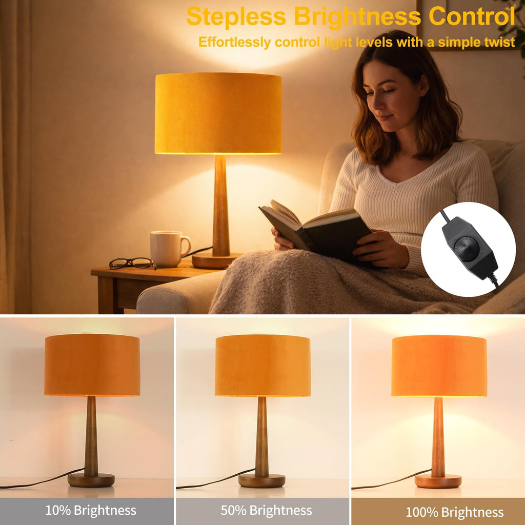 18.5" Table Lamp for Living Room, Modern Dimmable Walnut Wood Desk Lamps for Bedroom, UL Listed Nightstand Lamp, End Table Lamps for Console, Entryway, Office, Dorm, Home Decor, Orange Velvet Shade