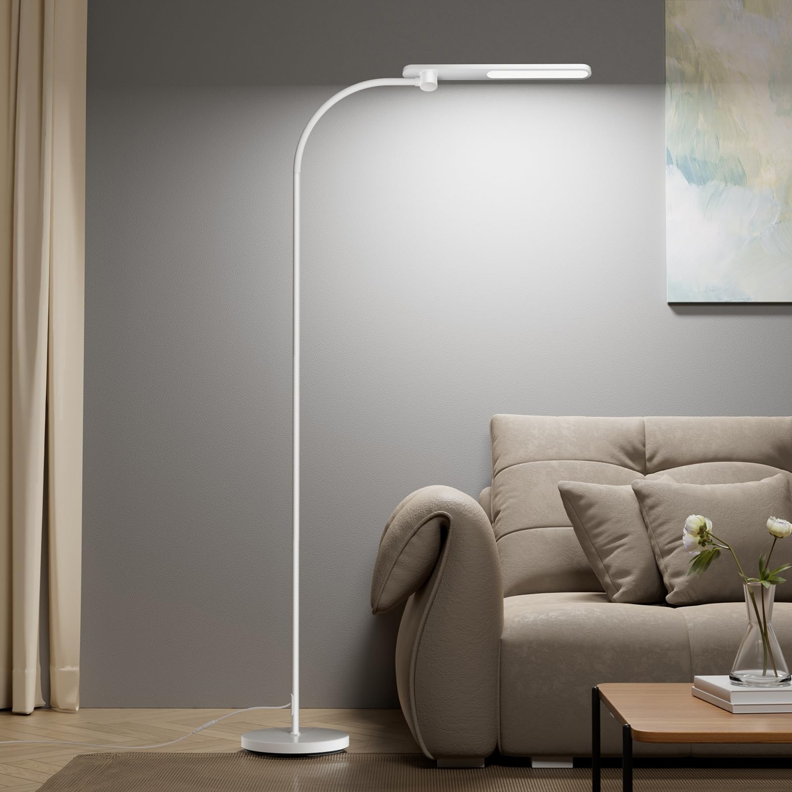 Honeywell LED Floor Lamp for Reading, CRI97 Full Spectrum Gooseneck Floor Lamp with Remote, Eye-Caring Dimmable Standing Task Light, 3 Color Temperatures, 77.5" Tall for Living Room Bedroom Office