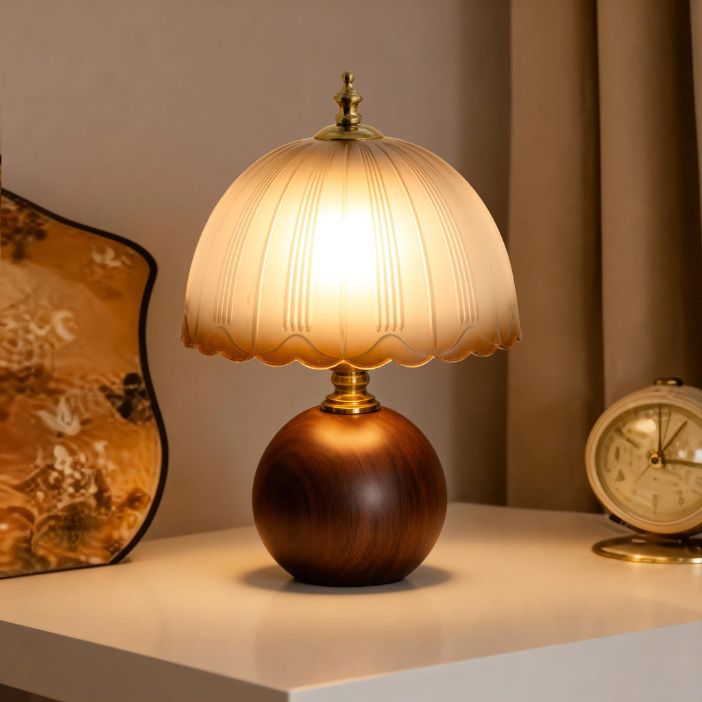 11.8" Wooden Table Lamp, Dimmable with Frosted Glass Shade for Bedroom Living Room