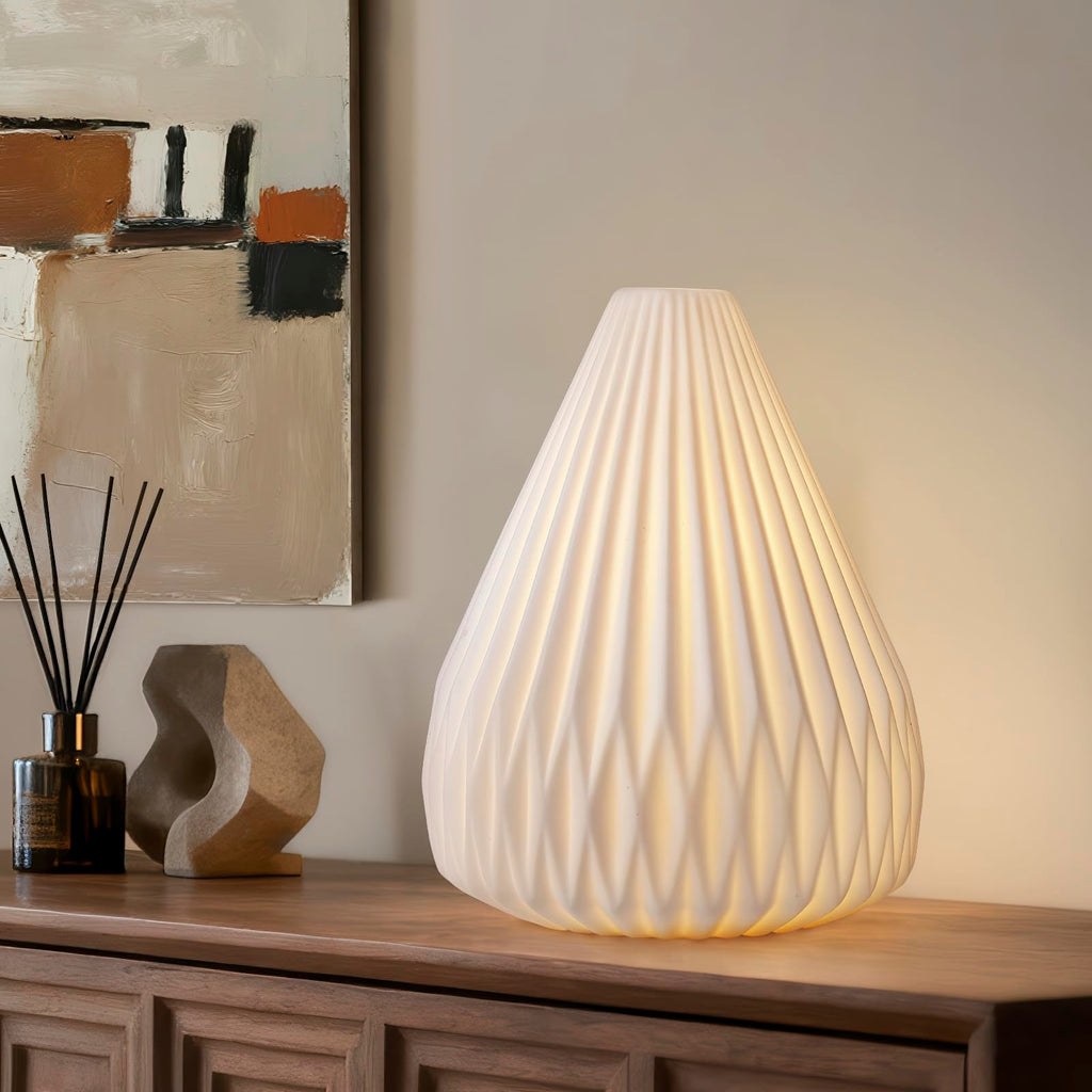 RONDURE 12.5" Modern Ceramic Table Lamp, Fully Dimmable Bedside Lamp for Bedroom Living Room Nightstand, White Translucent Ceramic Shade, Warm Ambient Decorative Corded Lighting, Bulb Included