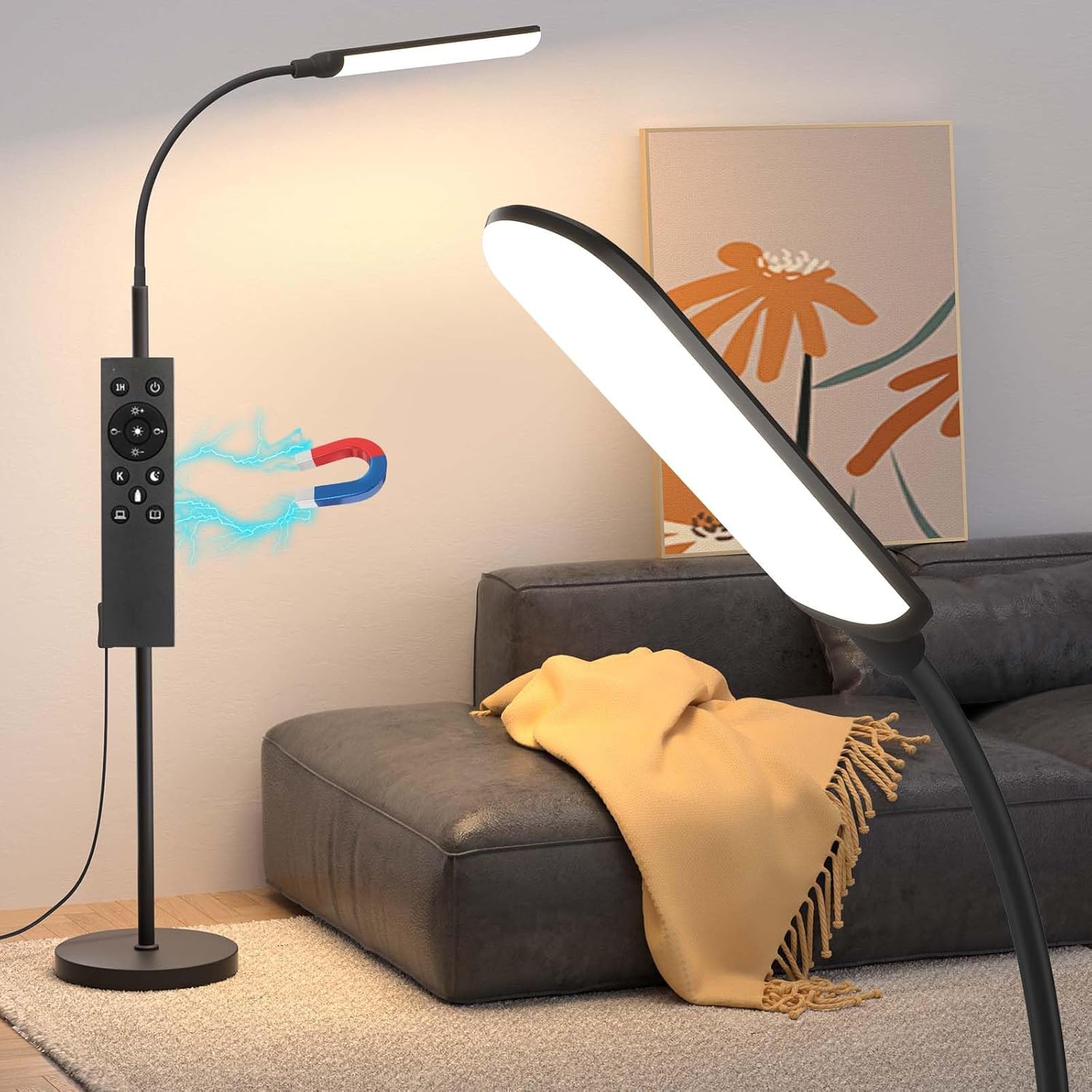 Aisutha LED Floor Lamp, 18W Super Bright Floor Lamp for Living Room, Adjustable Stepless Colors & Brightness Standing Lamp, Eye Caring Reading Light with Remote