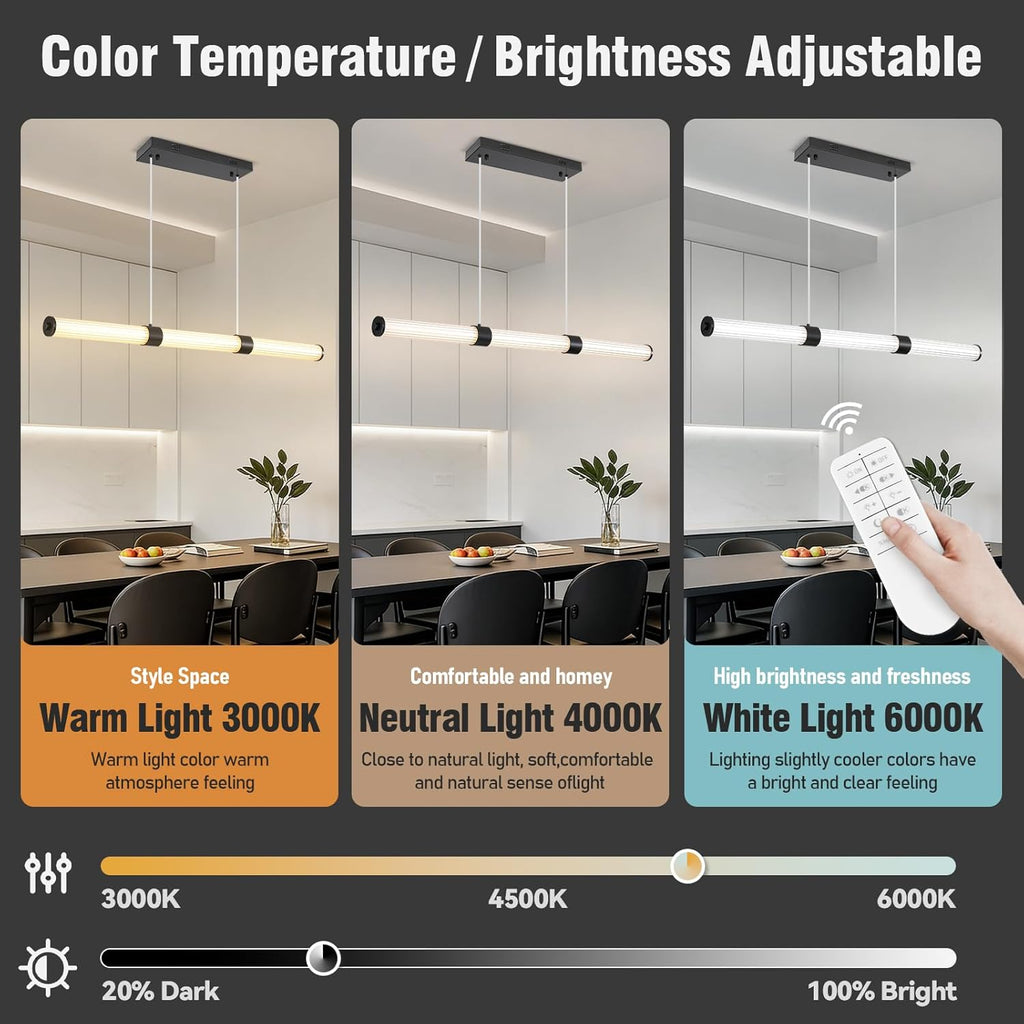 Modern Linear Chandelier Gold Linear Pendant Light Fixture, LED Dimmable Island Chandelier for Kitchen Island Lighting, Dining Room, and Living Room, Over Table Easy to Install.