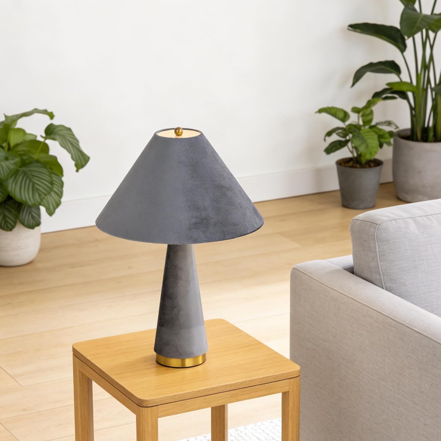 TOCHIC Table Lamp Modern, Mid Century Table Lamps for Bedroom, Bedside Single Table Lamp for Living Room, Entry Lamp with Velvet Lamp Shades,Vintage Desk Lamp for Kids Room, Office, Study Room