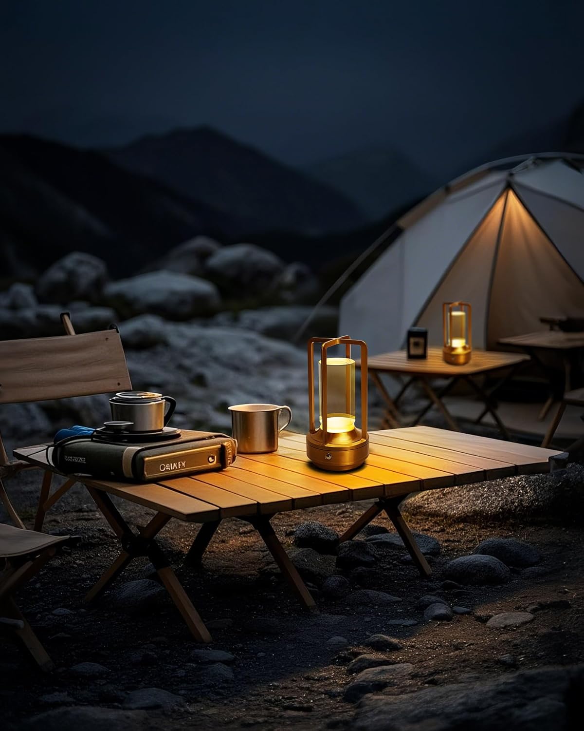 Set of 2 Cordless Table Lamps, LED Rechargeable Battery Operated Desk Lamps with 3 Color Stepless Dimmable, Small Light Portable for Outdoor Patio Bar Restaurants Bedroom Bedside (Gold)