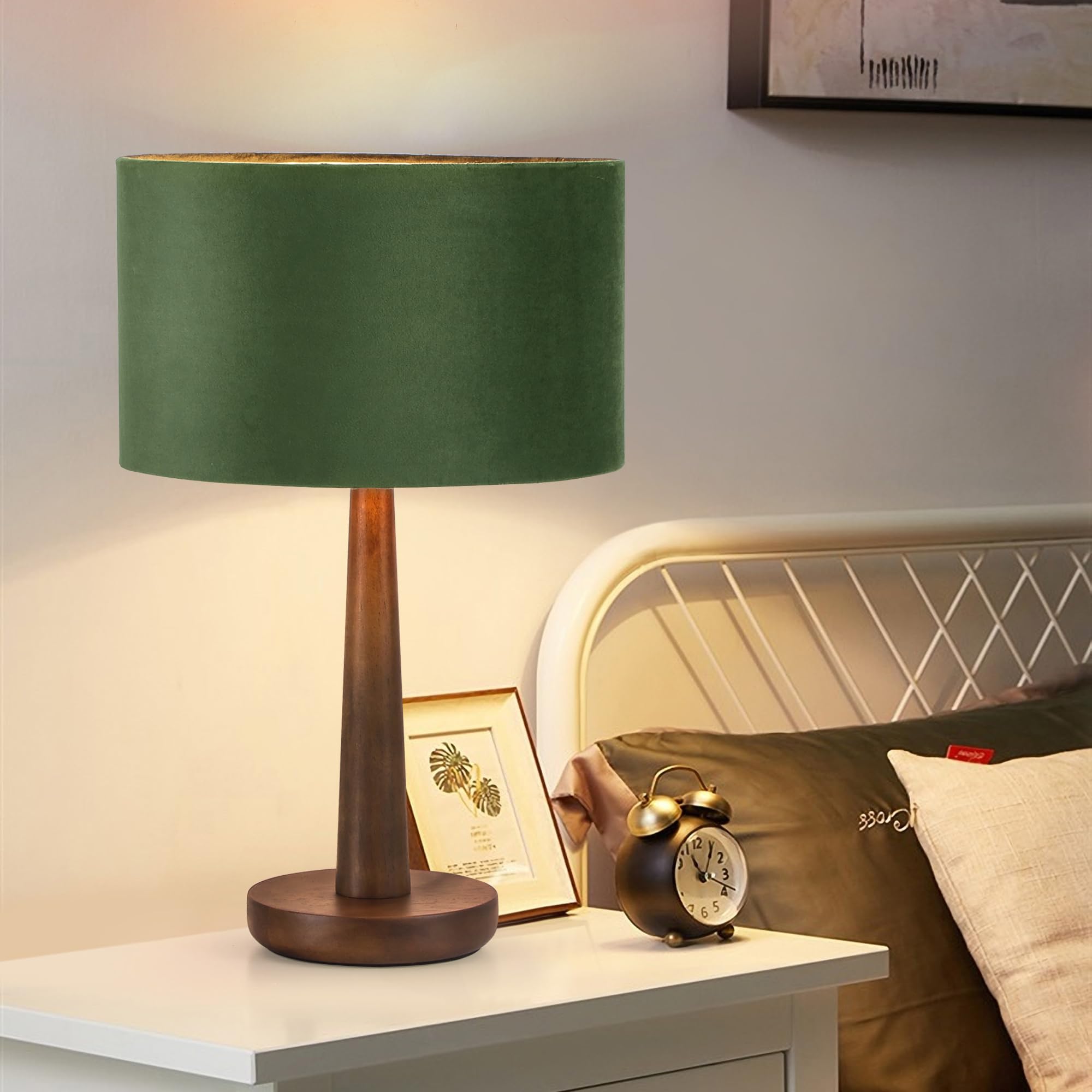 18.5" Table Lamp for Living Room, Modern Dimmable Walnut Wood Desk Lamps for Bedroom, UL Listed Nightstand Lamp, End Table Lamps for Console, Entryway, Office, Dorm, Home Decor, Orange Velvet Shade
