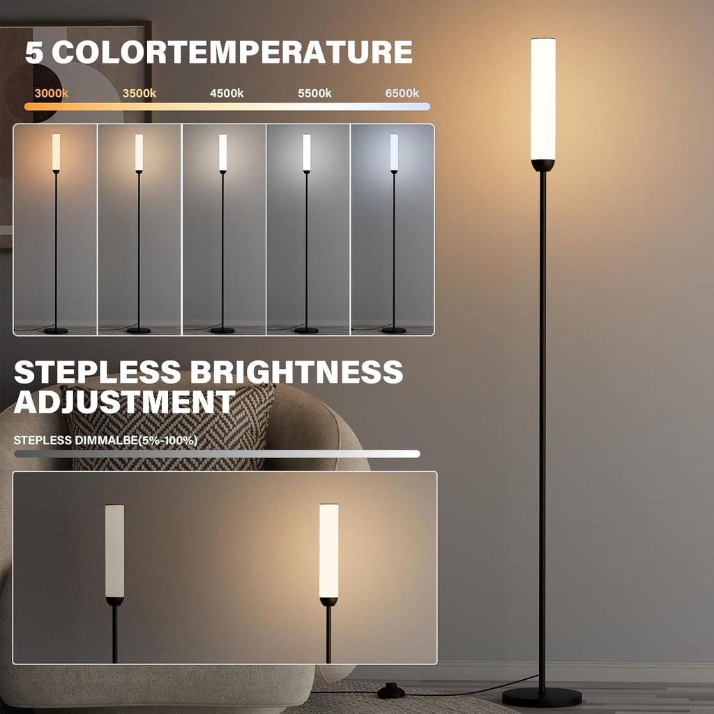 Ambimall LED Floor Lamp with Remote Control, 65" Standing lamp with Stepless Adjustable 3000K-6500K Colors & 30-100% Brightness, Foot Switch(Black)