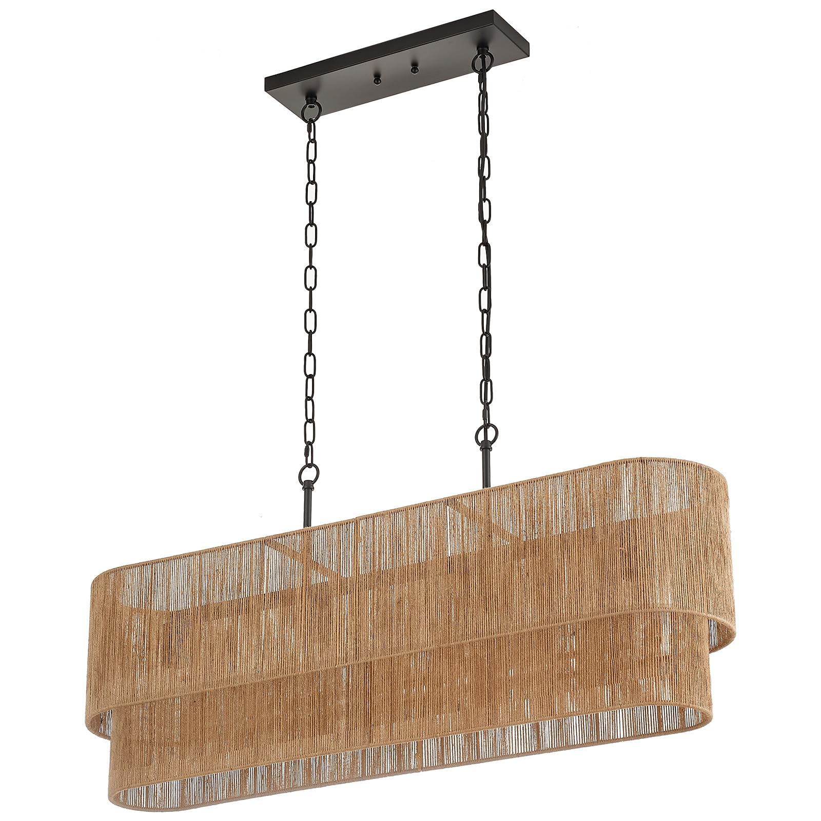 42” Hand Woven Rattan Pendant Light Linear Large Island Light Boho Chandelier for Dining Room Kitchen Island Living Room, UL Listed