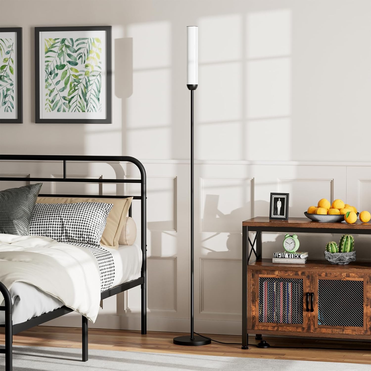 Ambimall LED Floor Lamp with Remote Control, 65" Standing lamp with Stepless Adjustable 3000K-6500K Colors & 30-100% Brightness, Foot Switch(Black)