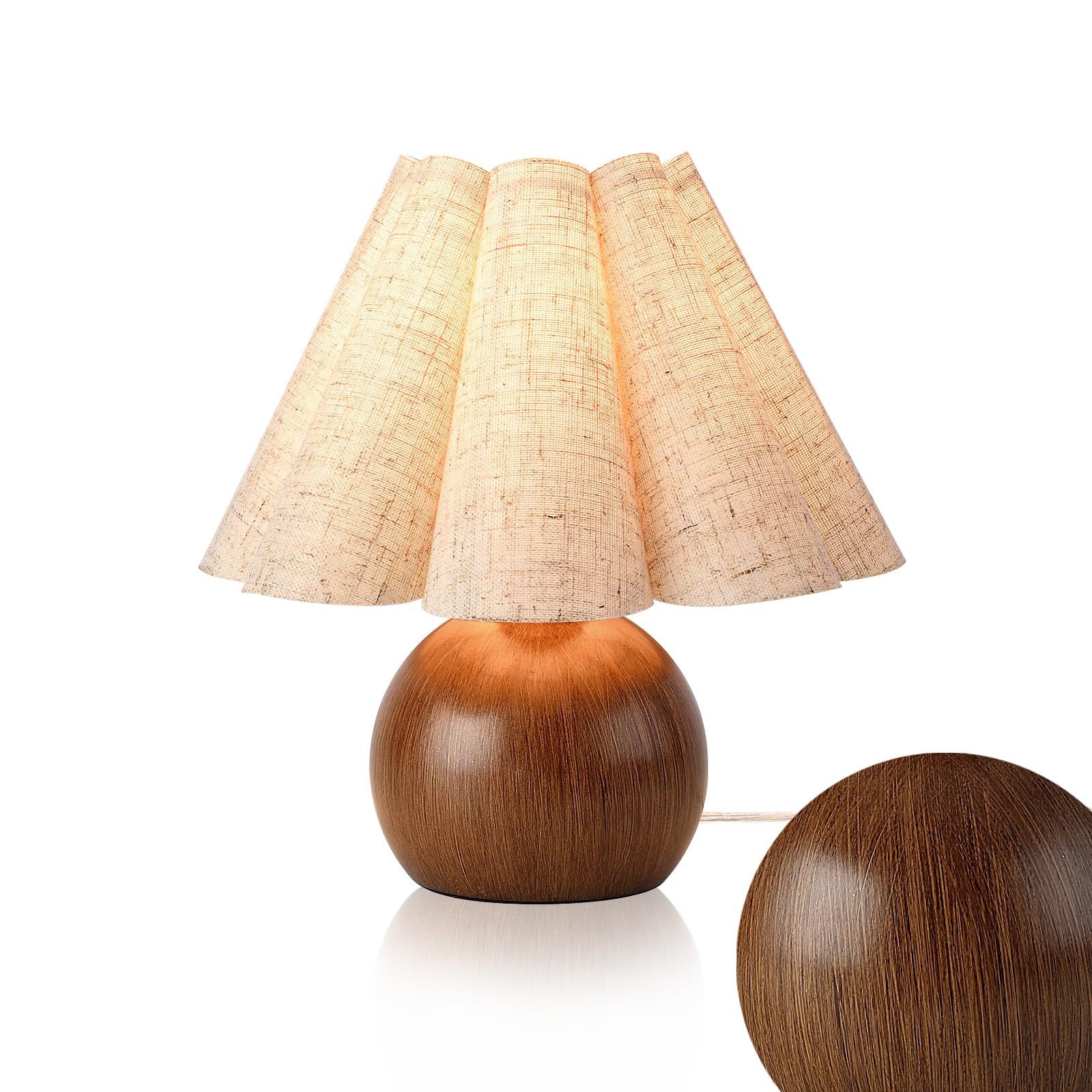 Brass Gold Small Bedside Lamp, Scalloped Shade Table Lamp for Bedroom Living Room