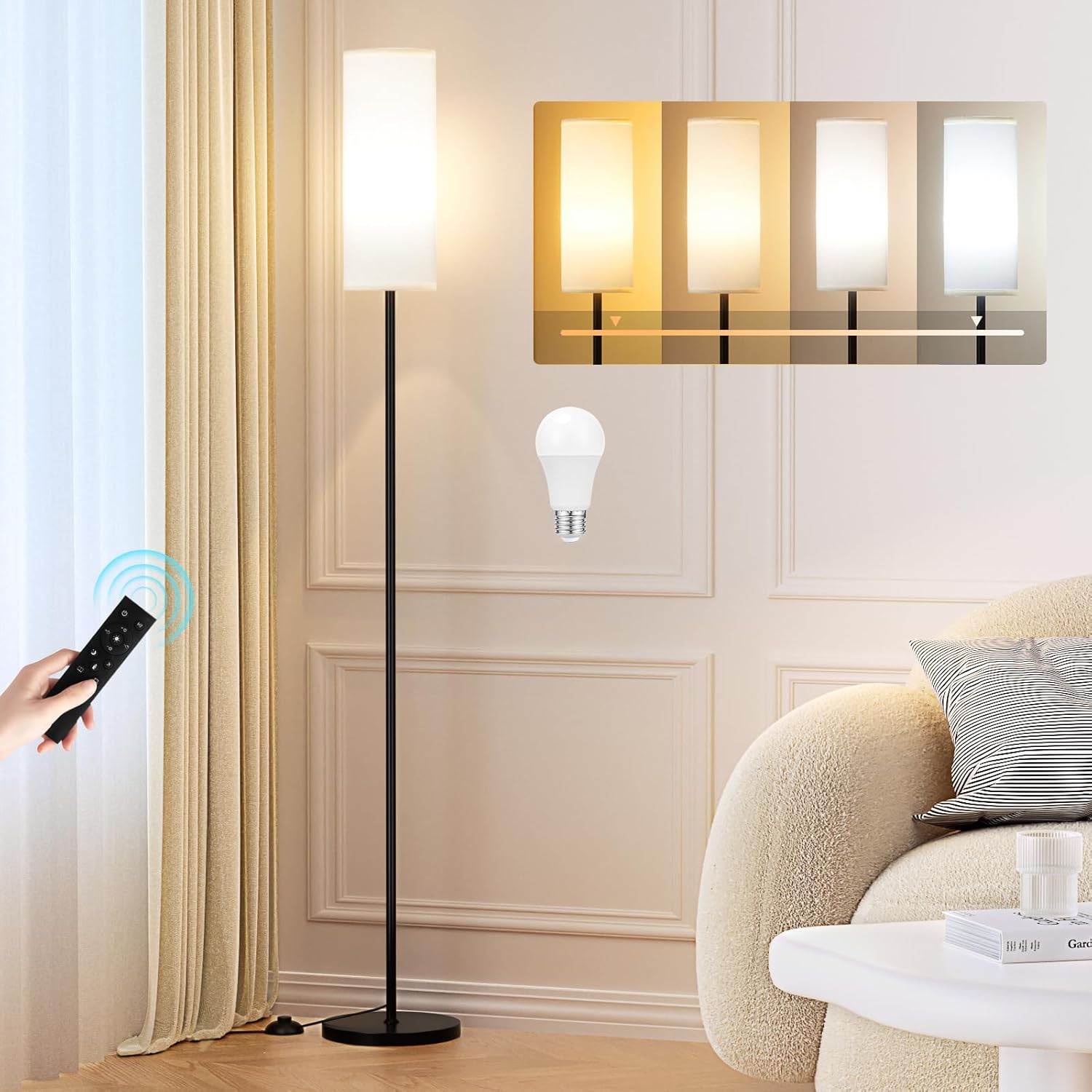 64 Inch Floor Lamp, Stepless Dimmable with Remote, 9W Bulb for Home Office