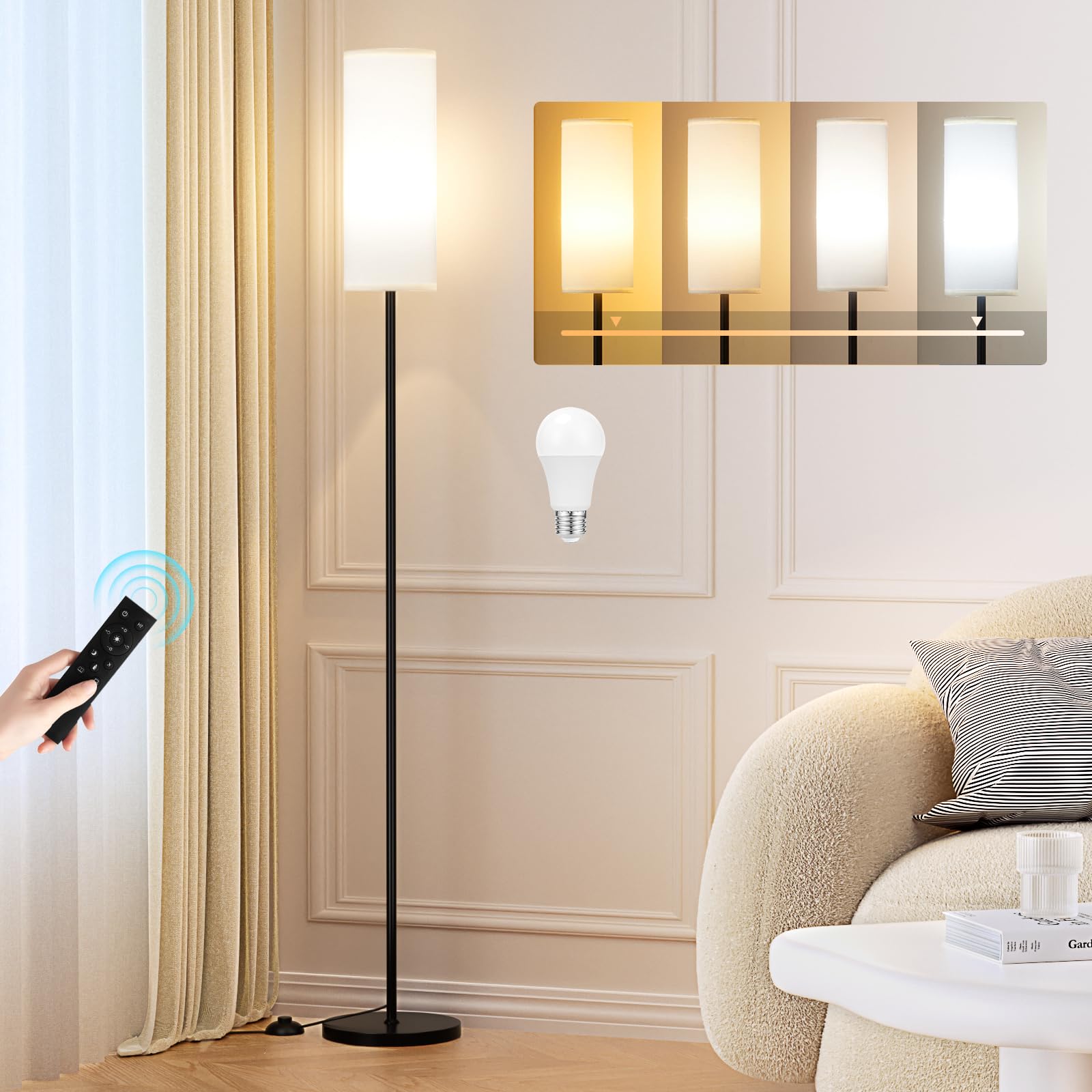 64 Inch Floor Lamp, Stepless Dimmable with Remote, 9W Bulb for Home Office