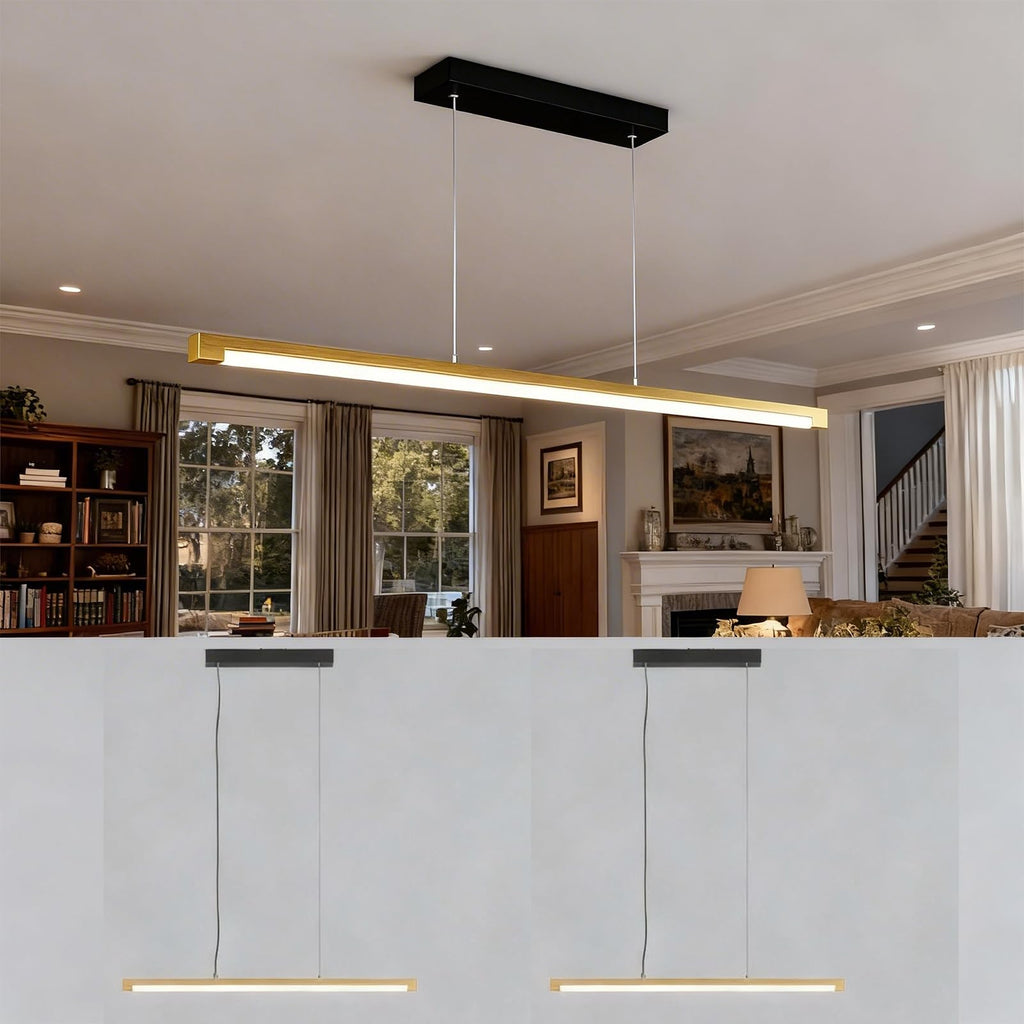 54" Linear Pendant Light Aluminum, 40W Gold Dimmable Kitchen Island Lighting with Remote & App Control, Adjustable CCT (3000K-6000K), Modern Chandelier for Home Office Dining Room Study