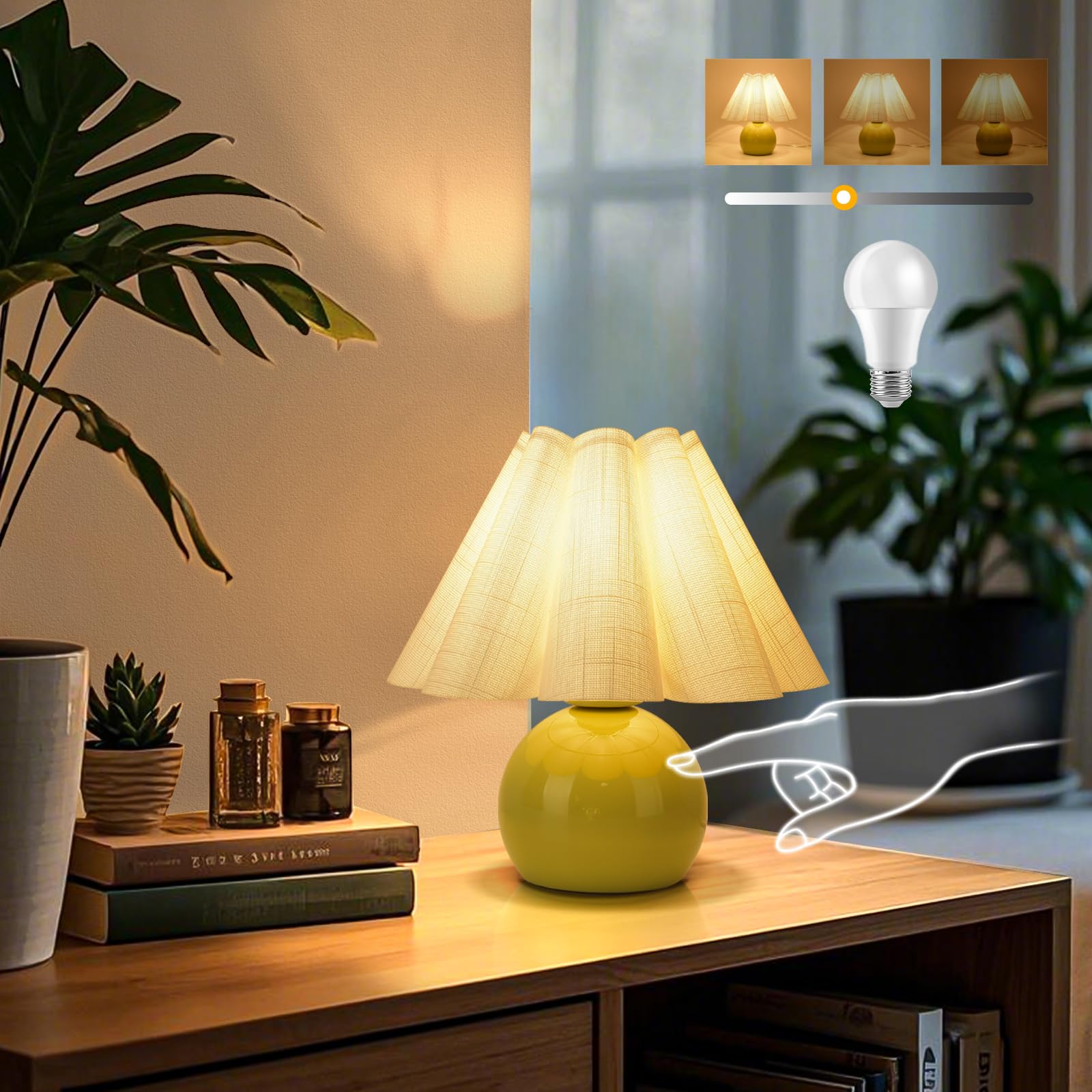 Brass Gold Small Bedside Lamp, Scalloped Shade Table Lamp for Bedroom Living Room