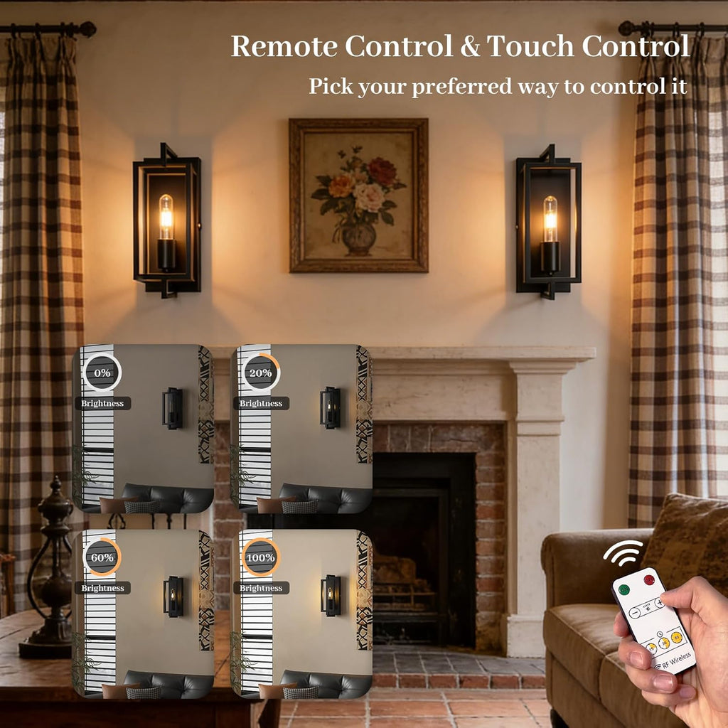 Vintage Battery Operated Wall Lights with Remote Control, Dimmable Wall Sconce Faux Candle Holder Design No Wire Easy Install, Rechargeable Wall Lamp for Living Room Bedroom Hallway Farmhouse