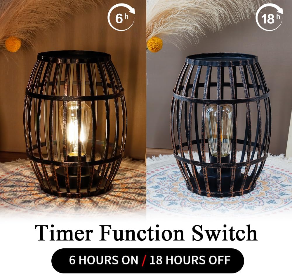 JHY DESIGN Decorative Table Lamp Battery Powered 8“H Cordless Metal Wine Cork Holder Lamp with 6-Hour Timer for Tabletop Home Patio Dining Room Living Room(Black Brushed Gold)