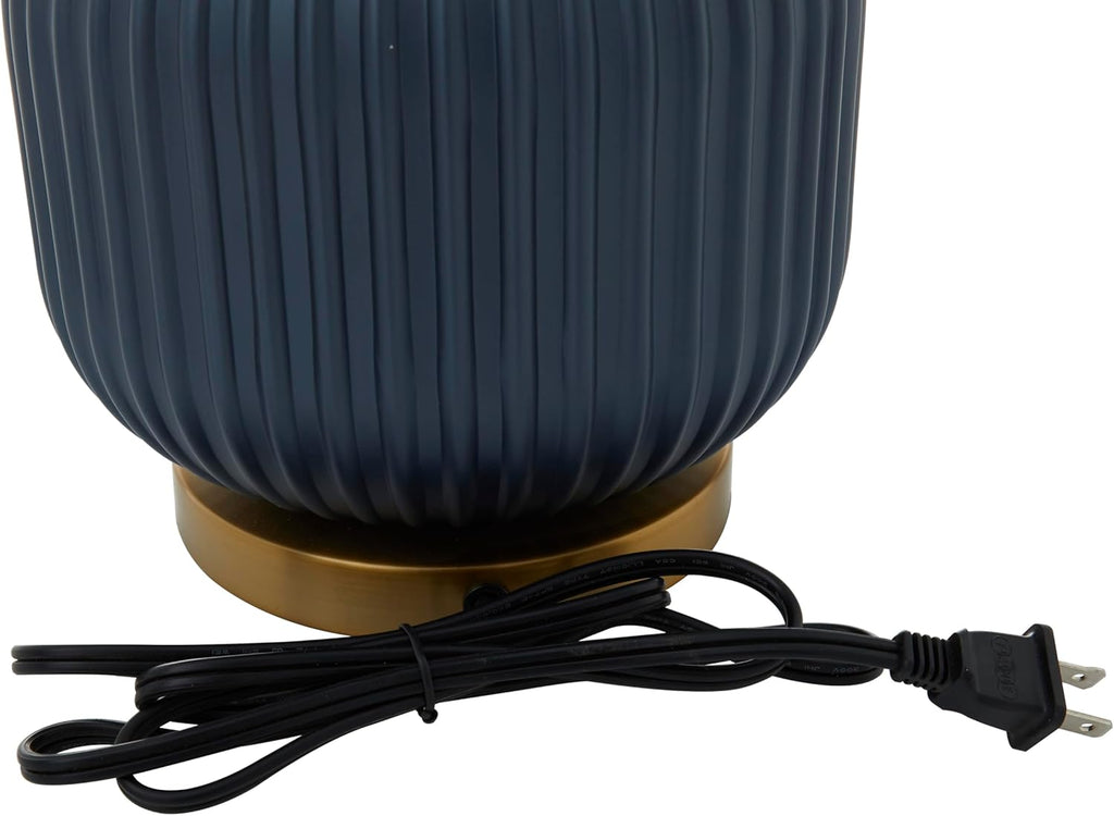 Deco 79 Fabric Room Table Lamp Ribbed Accent Lamp with Velvet Shade and Gold Accents, Lamp 13" x 13" x 20", Blue