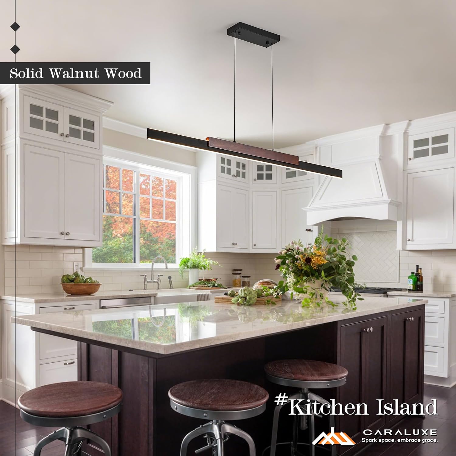 Modern LED Linear Pendant Lights 52 inch LED Chandelier Lighting for Home Office Black and Wood Dining Room Hanging Light Fixture Modern Dimmable Kitchen Island Lighting