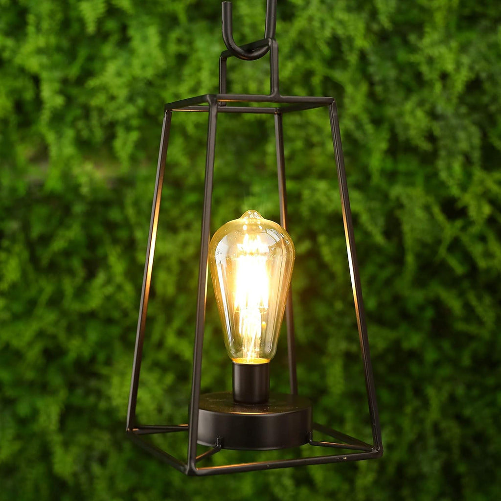 JHY DESIGN Retro Style Geometric Table Lamp 12''H Simple Iron Art Cordless Lamp Battery Operated Cage Wireless Light with 6-Hours Timer for Balcony Wedding Parties Indoor Outdoor(Tall, Black)