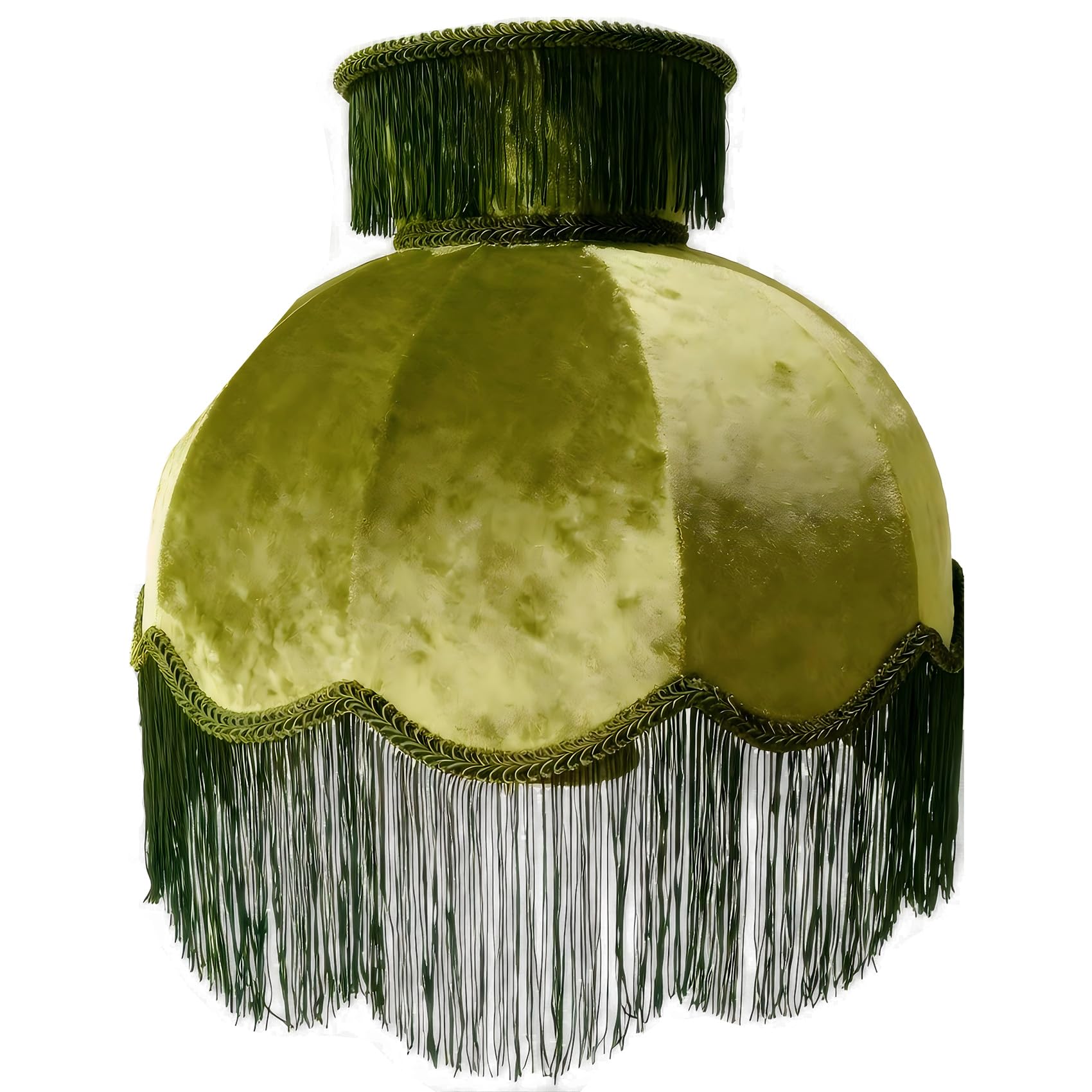 Caramel-colored velvet fringe lampshade 7.8" Top x 17.7" Bottom x 13.4" High x 15 Slant"- Large Dome with Scalloped Edge & Fringe Tassels, for Table/Floor Lamps (1, Caramel, Large)