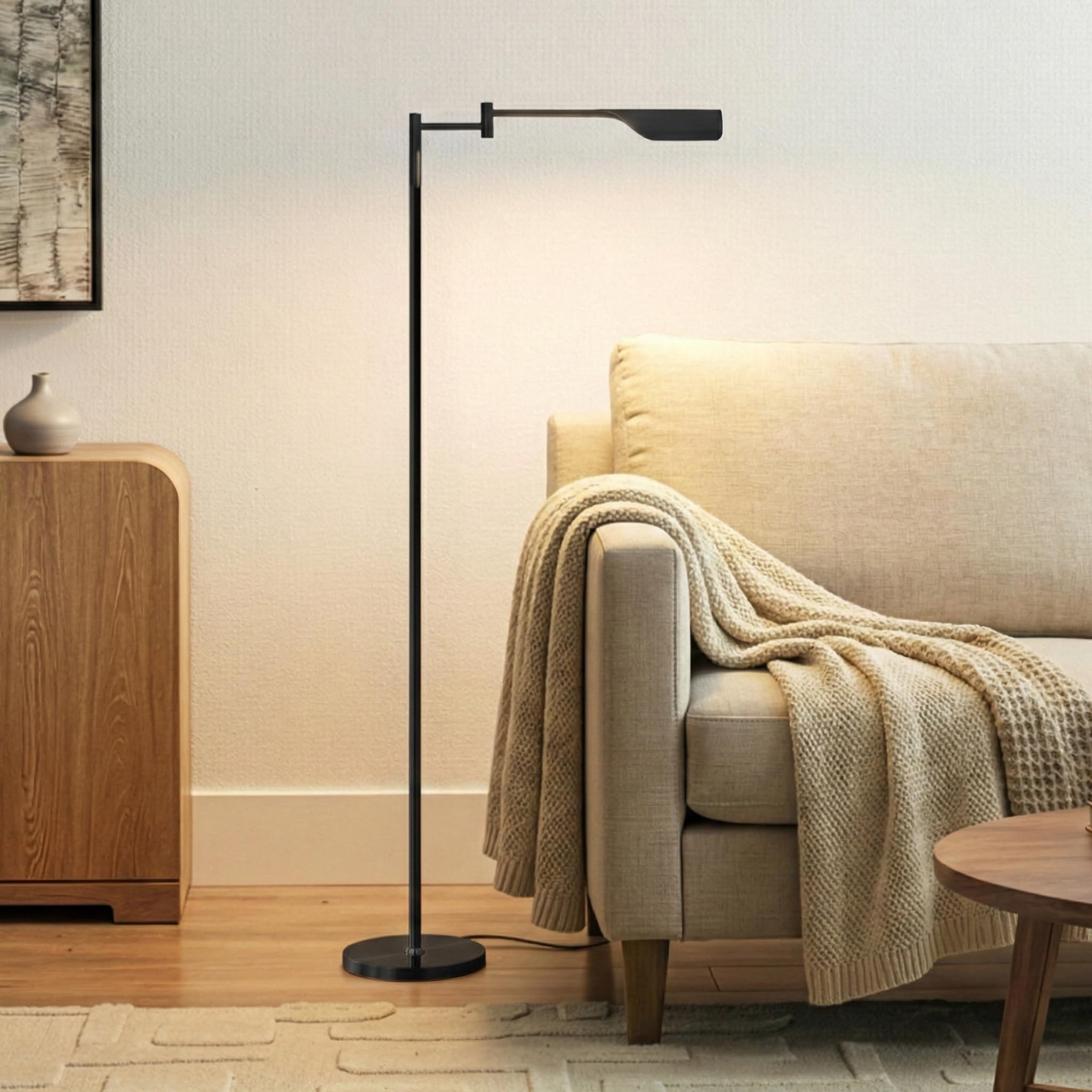 Brightech Leaf Pharmacy LED Reading Lamp, Dimmable Floor Lamp with Easy Adjustable Rotation Over Chair or Desk for Living Room, Work Light for Office, Modern Minimalist Home Decor - Platinum Silver