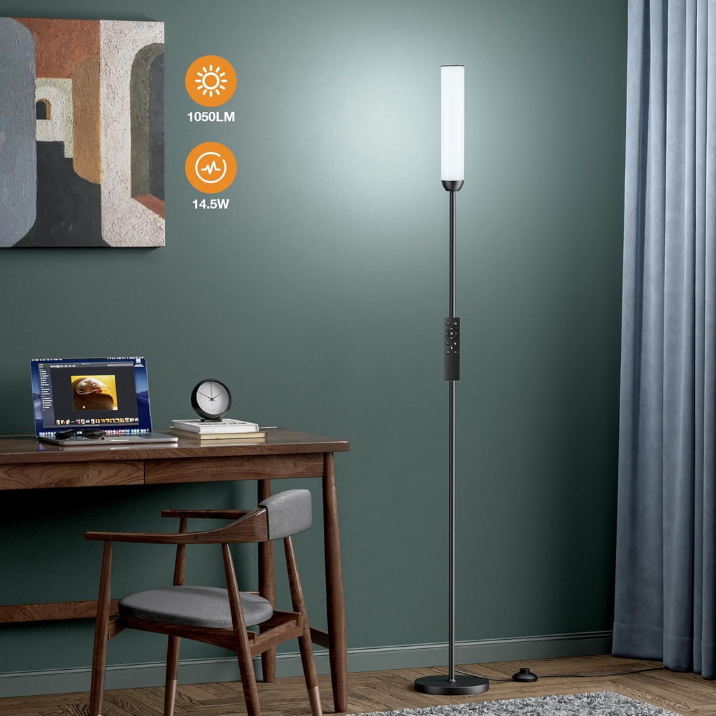 Ambimall LED Floor Lamp with Remote Control, 65" Standing lamp with Stepless Adjustable 3000K-6500K Colors & 30-100% Brightness, Foot Switch(Black)