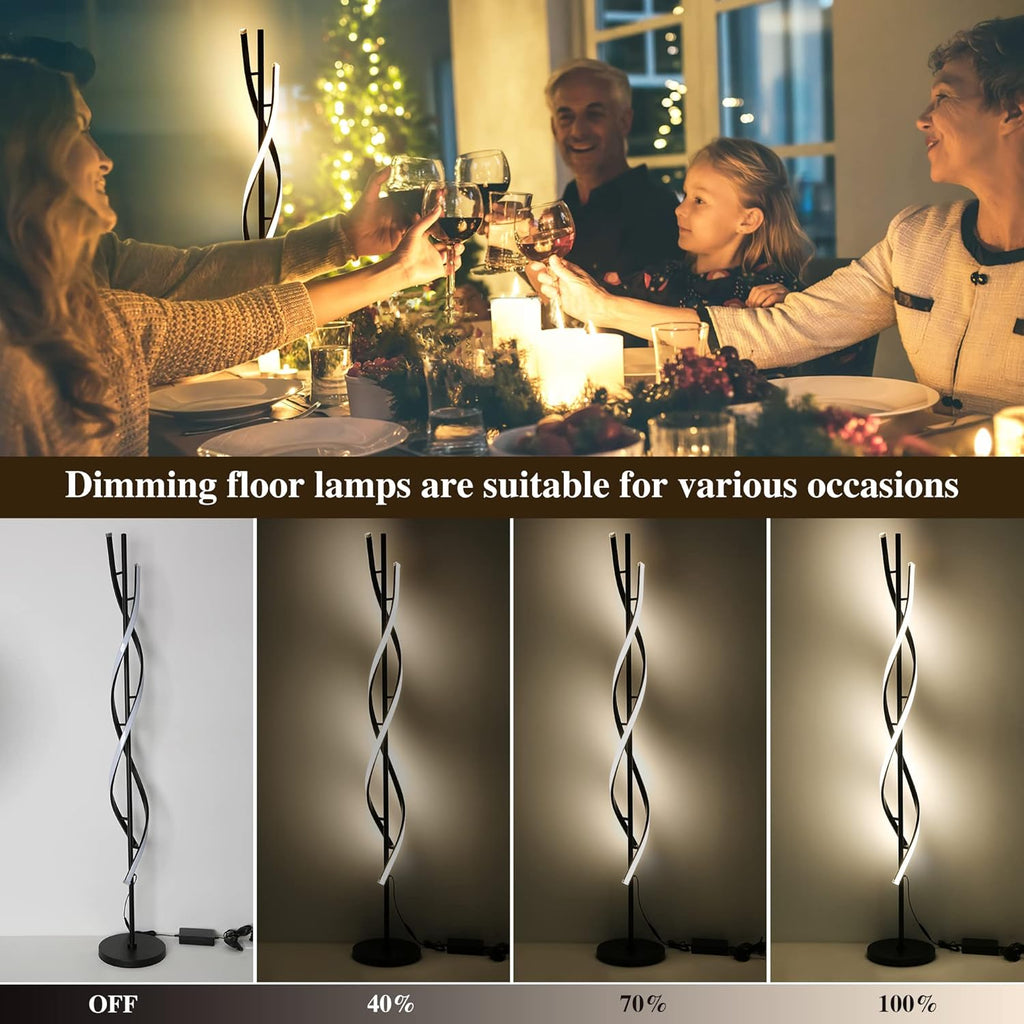 Modern Spiral Floor Lamp for Living Room, 30W Dimmable Led Corner Floor Lamp with Remote Control, 53 Inch Black Floor Lamps 3 Color Tall Corner Reading Lamp Standing Floor Lamps for Bedroom